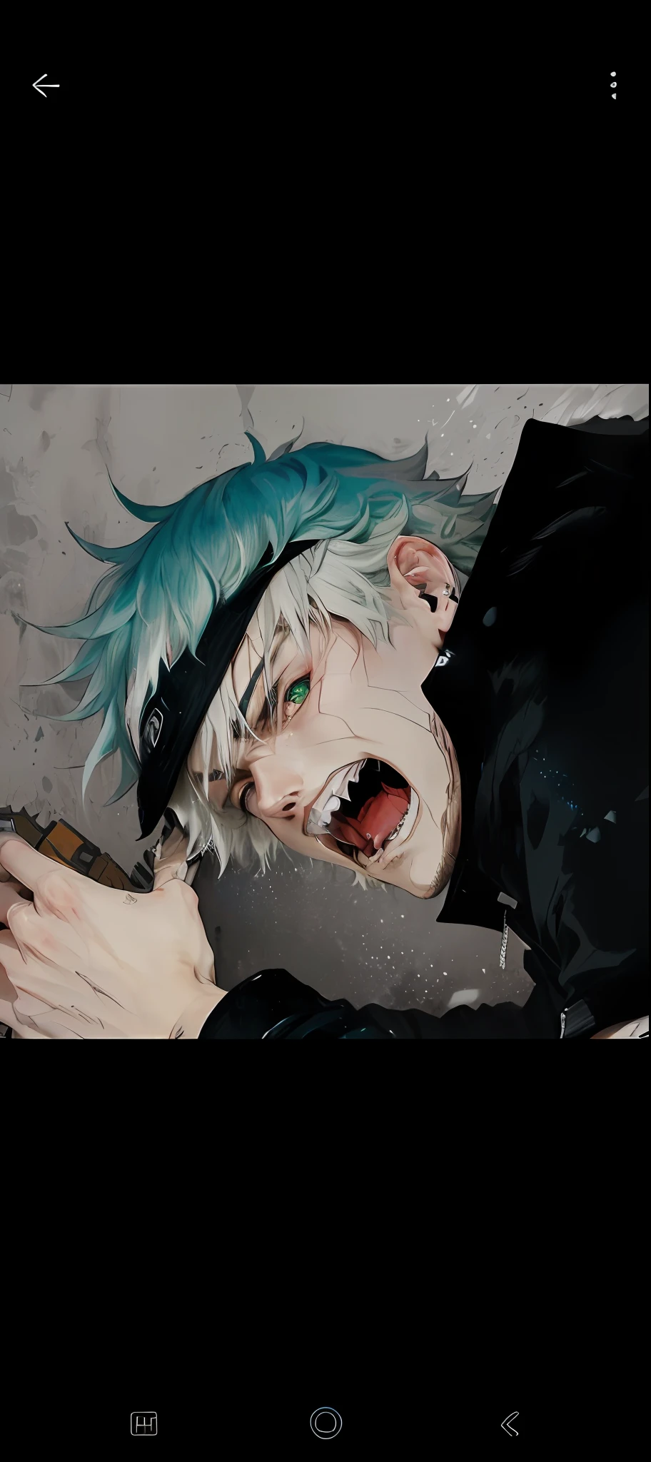 um close up de uma pessoa com um cabelo azul e uma camisa preta, Jujutsu Kaisen, coloured manga scan, Ken Kaneki, kaneki ken, Coringa se parece com Naruto, Nagito Komaeda, chainsaw man manga, colorful manga, colored manga panel, tokyo ghoul, Gatilho Estilo de Arte de Anime, Coringa como Naruto, chain saw man, Colorido digitalmente