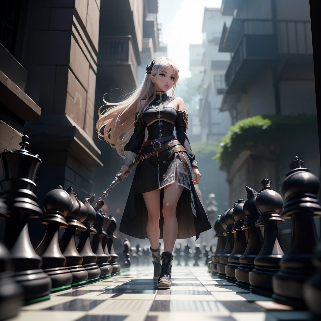 --2d anime --Anime --Primeiro trabalho --anime premiado, --Garota elfa (((--Heterocromia))) --Cabelos longos brancos --Pose sedutora --Peitos pequenos --Bunda pequena --Estilo "****" (((--walking chess game full of pieces))) --roupa rainha do xadrez branca --solo,Sem humanos,Sem humanos, --Detailed digital art --High quality 8K --Detailed Artgerm --Aesthetic perfection --Intricate details --Cinematic lighting --Lighting highlight --SSAA --Smooth rendering --No noise --Fantasy style giant chess game dynamic scenery --Rudeus Style.