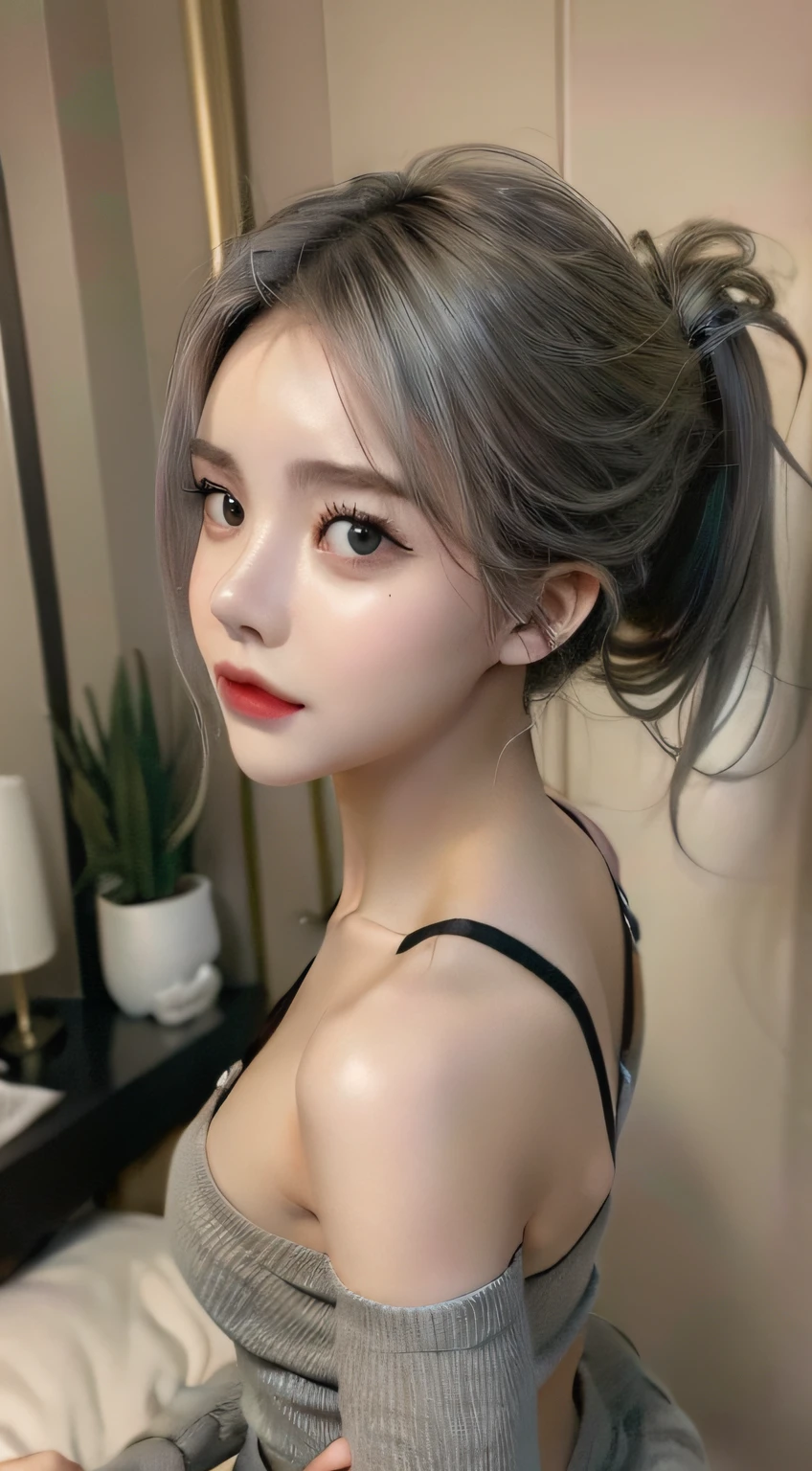 ((Best Quality, 8K, Masterpiece: 1.3)), 1 girl,foot,Mature and charming woman,Silver hair, long ponytail,