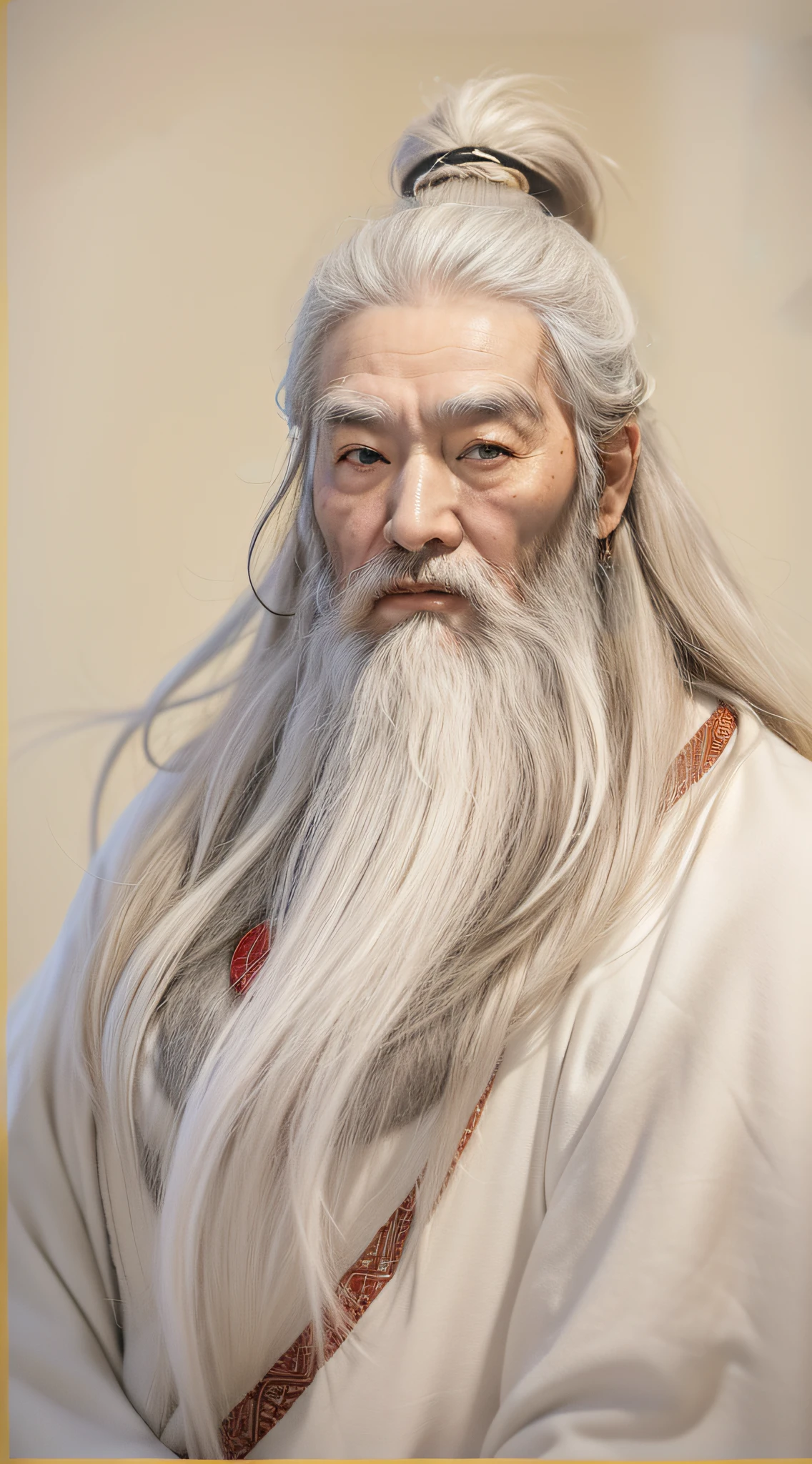 Alphard man with long hair and white beard, Long white beard, Long white hair and white beard, detailed white long hair, Inspired by Hu Zaobin, white long beard, inspired by Li Cheng, inspired by Wu Daozi, White beard, very long white beard and hair, White hair and white beard, inspired by Dong Yuan
