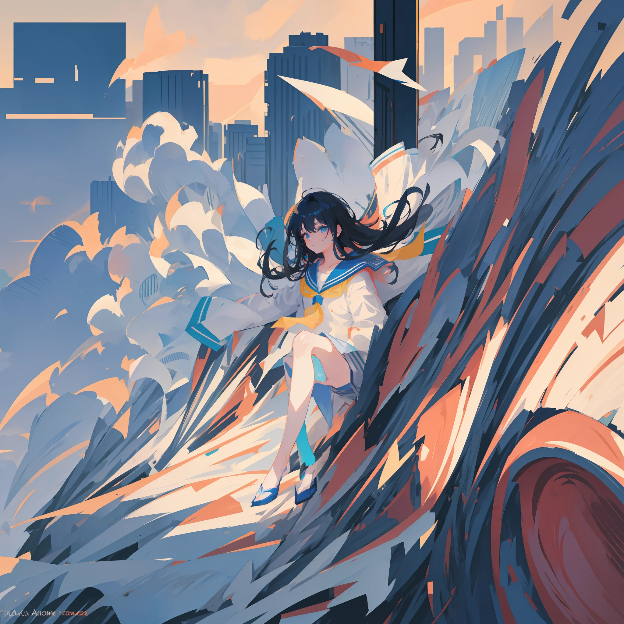 Anime girl with long black hair and blue eyes in a sailor suit, style of anime4 K, anime moe art style, Kantai collection style, azur lane style, 《Ghost Wind Special Assault Team》The art of pixels, anime art style, anime visual of a cute girl, Anime art wallpaper 4 K, Anime art wallpaper 4k, Anime art wallpaper 8 K