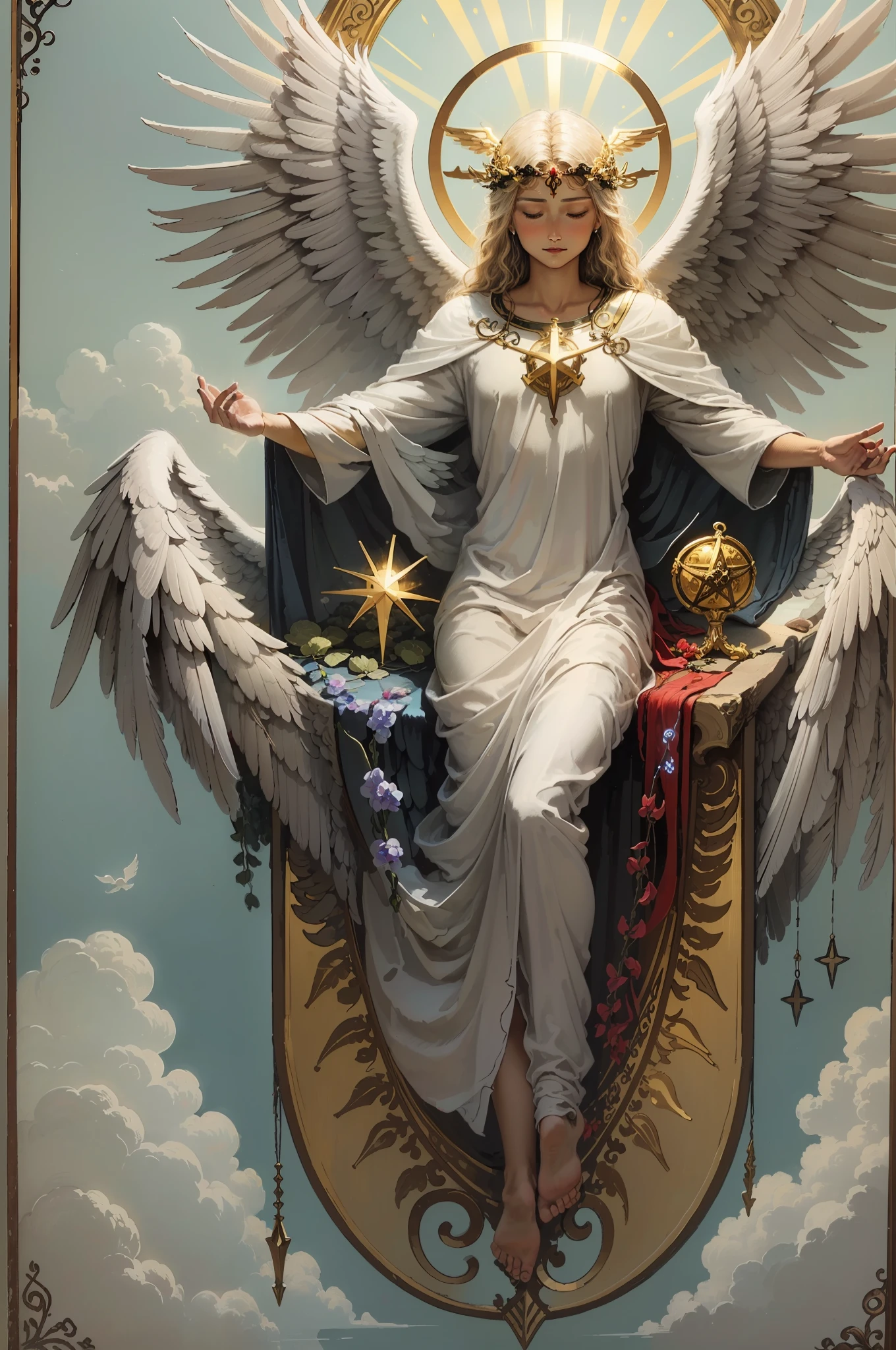 tarot card, the archangel israfel, angel, wings, halo