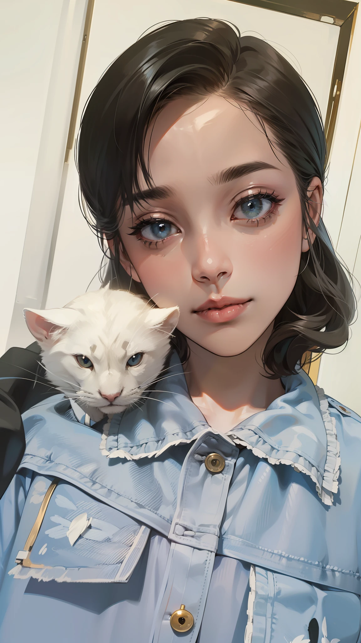 tmasterpiece，Best quality at best，a perfect face，A kawaii face，1girll，Totoro，looking at viewert，Close-up Shot Shot，8K，Gradient filter，filmgrain，The style of Franois Boucher，oil painted
