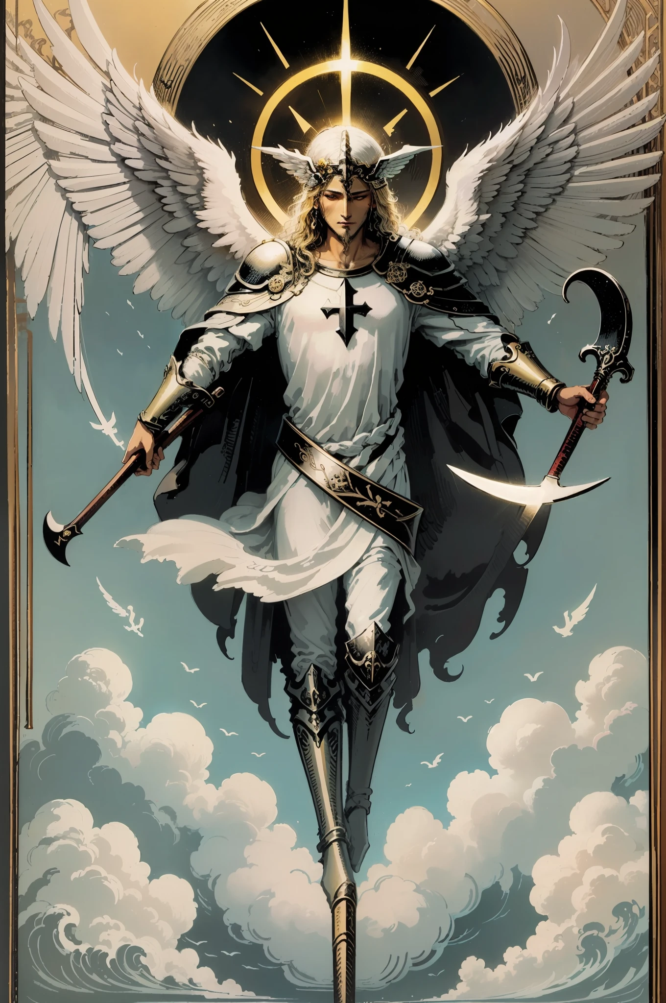 tarot card, the archangel azrael, angel, wings, scythe, halo