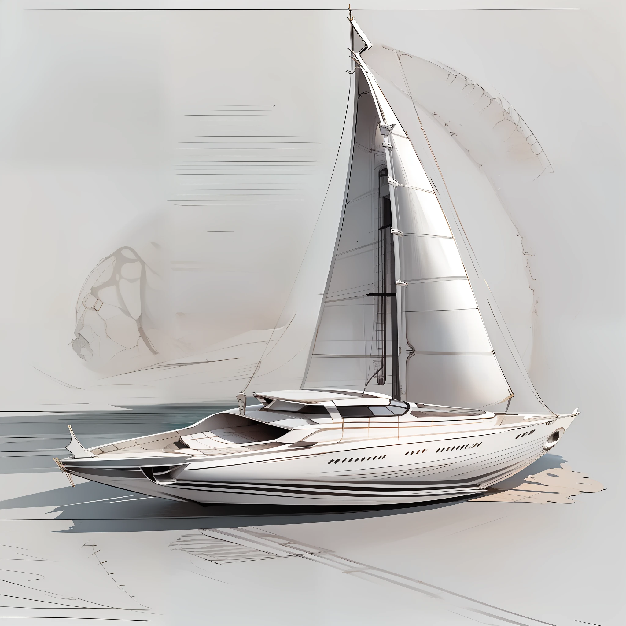 (obra-prima)),(((melhor qualidade)),(folha de design de PROJETADO DE UM BARCO CATAMARAM SPORT, , mesmo BARCO, frente, lado, costas), illustration, ARTE CONCEITUAL 1 BARCO, SKETCH, Drawn in pencil, DESIGN OF PROTOTYPE OF A BOAT ( fundo branco: 1.3)