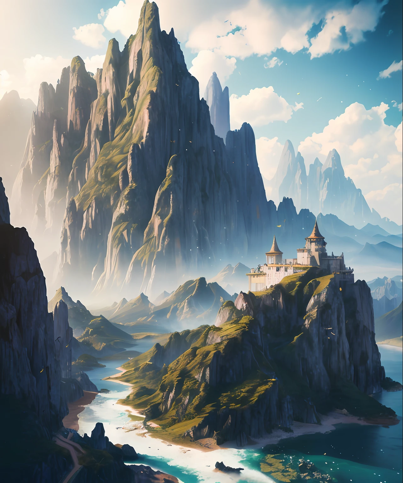 A forbidden castle high up in the mountains, pixel art, (intricate details:1.12), hdr, (intricate details, hyperdetailed:1.15), (natural skin texture, hyperrealism, soft light, sharp:1.2), game art, key visual, surreal