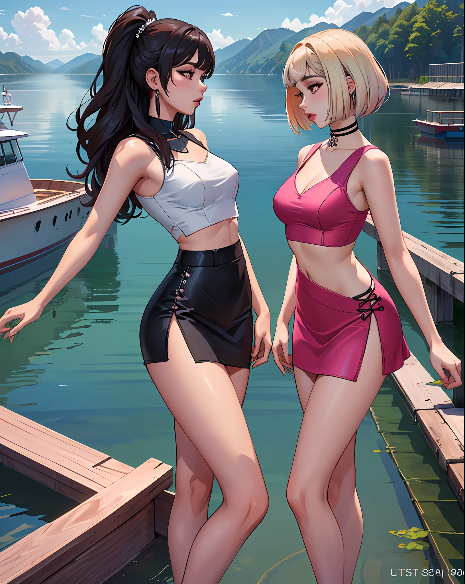 three women in short dresses posing for a picture on a boat, blackpink, trending at cgstation, trending on cgstation, album art, korean idol, sexy style, profile pic, (digital art), cgcosiety, jia, ava max, leaked image, luts, taken in 2 0 2 0, wearing crop top and miniskirt