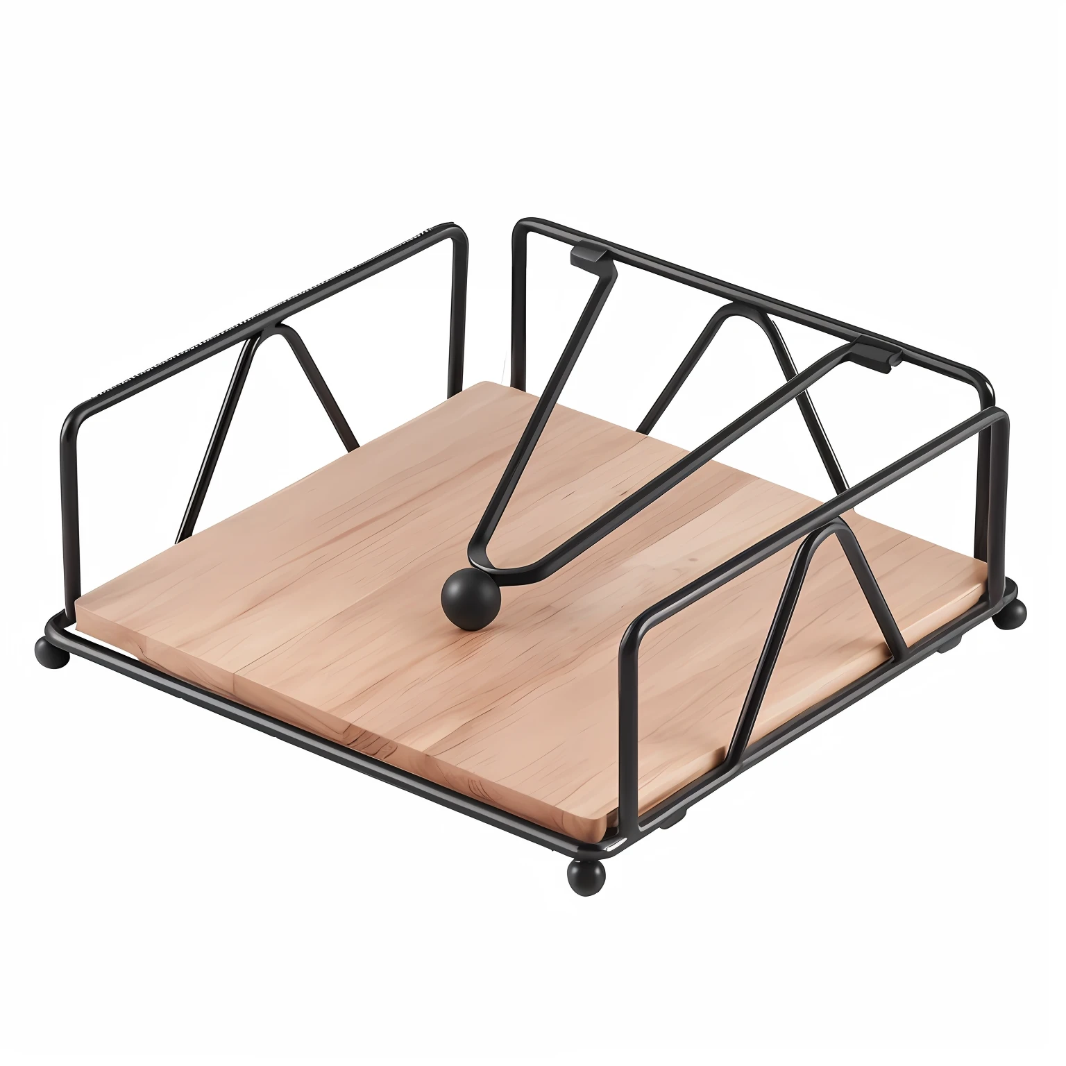 There is a wooden pallet，There is a metal bracket on it, right angled view, angled view, zido, a wooden log, bottom angles, onyx, Rack, a wide full shot, on a wooden tray, top angle view, item, iso-distance view, full - length view, angled, black, V tuber, akiman, full subject shown in photo, GRAPHITE,Place a square tissue of the right size in the middle，The paper towel has a plain little floral pattern