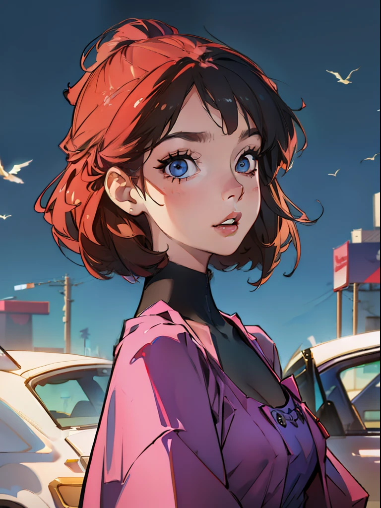 one-girl，cabelos preto e longos，pinkdress