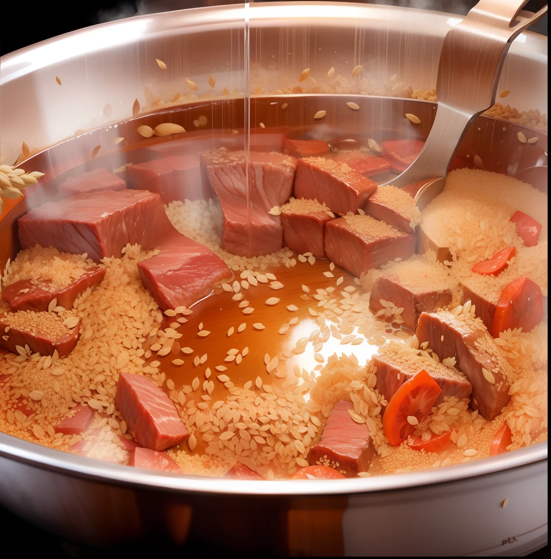 Draw a large pot,Clear spicy beef grains