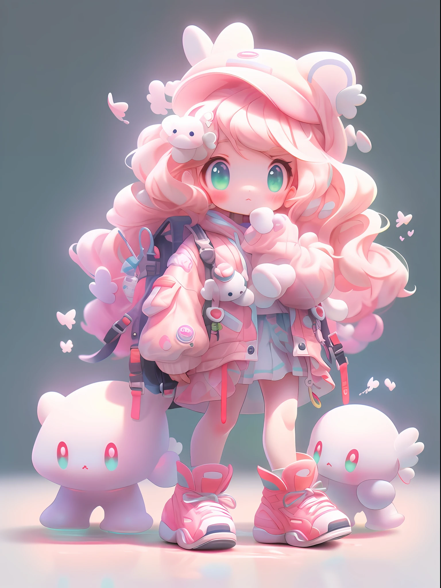 Anime girl with pink hair and teddy bear on her back,Cute detailed digital art,lovely art style,adorable digital art,Soft anime illustration,anime styled 3d,style of anime4 K,Stylized anime,Anime style,8K,render of a cute 3d anime girl,lovely digital painting,Anime art wallpaper 8K,Cute anime girl