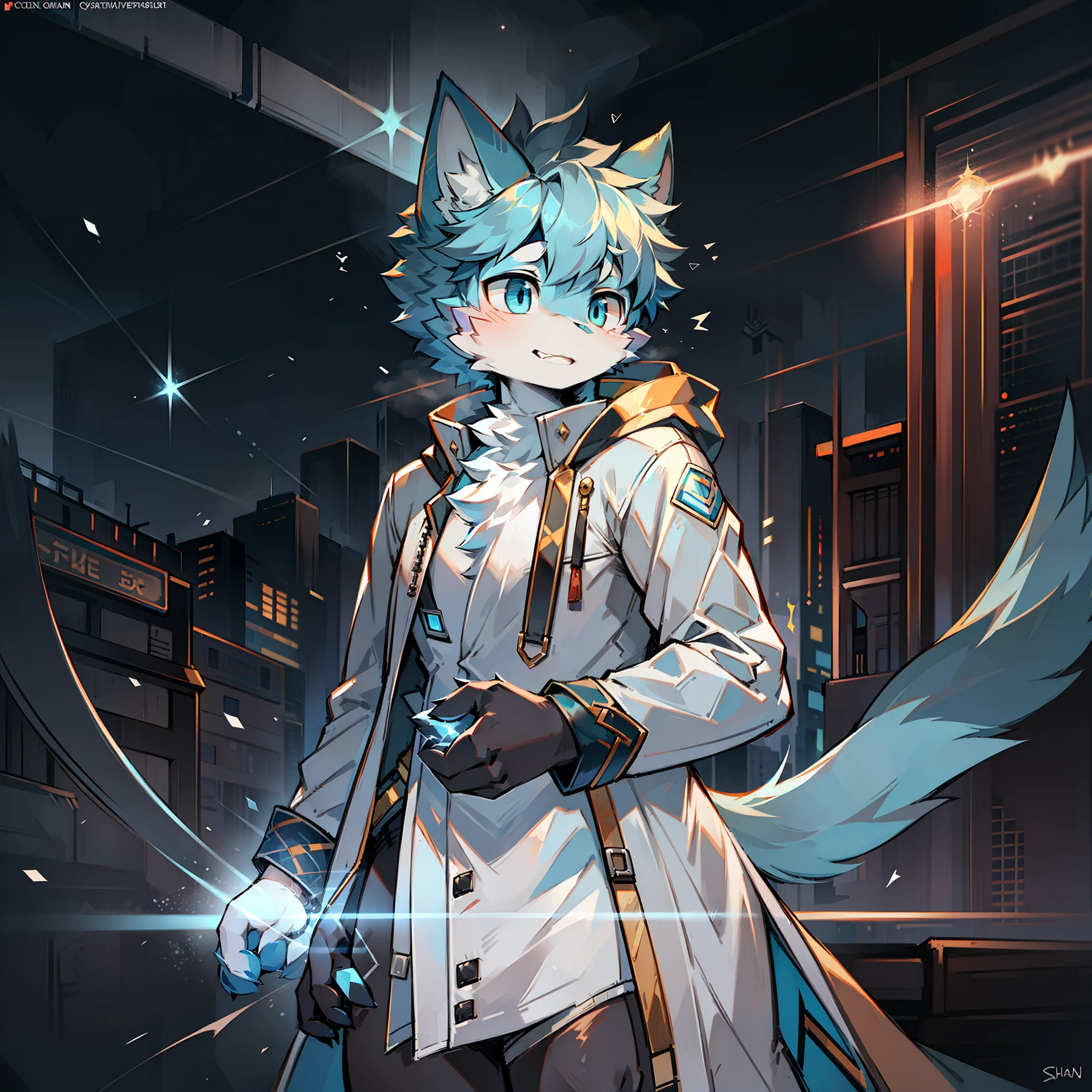 Cybermetropolis,Thunder,drifting snow,Male blue cat,Chinese trench coat,Quantum ghost,firmament,shoun,Single-image charts