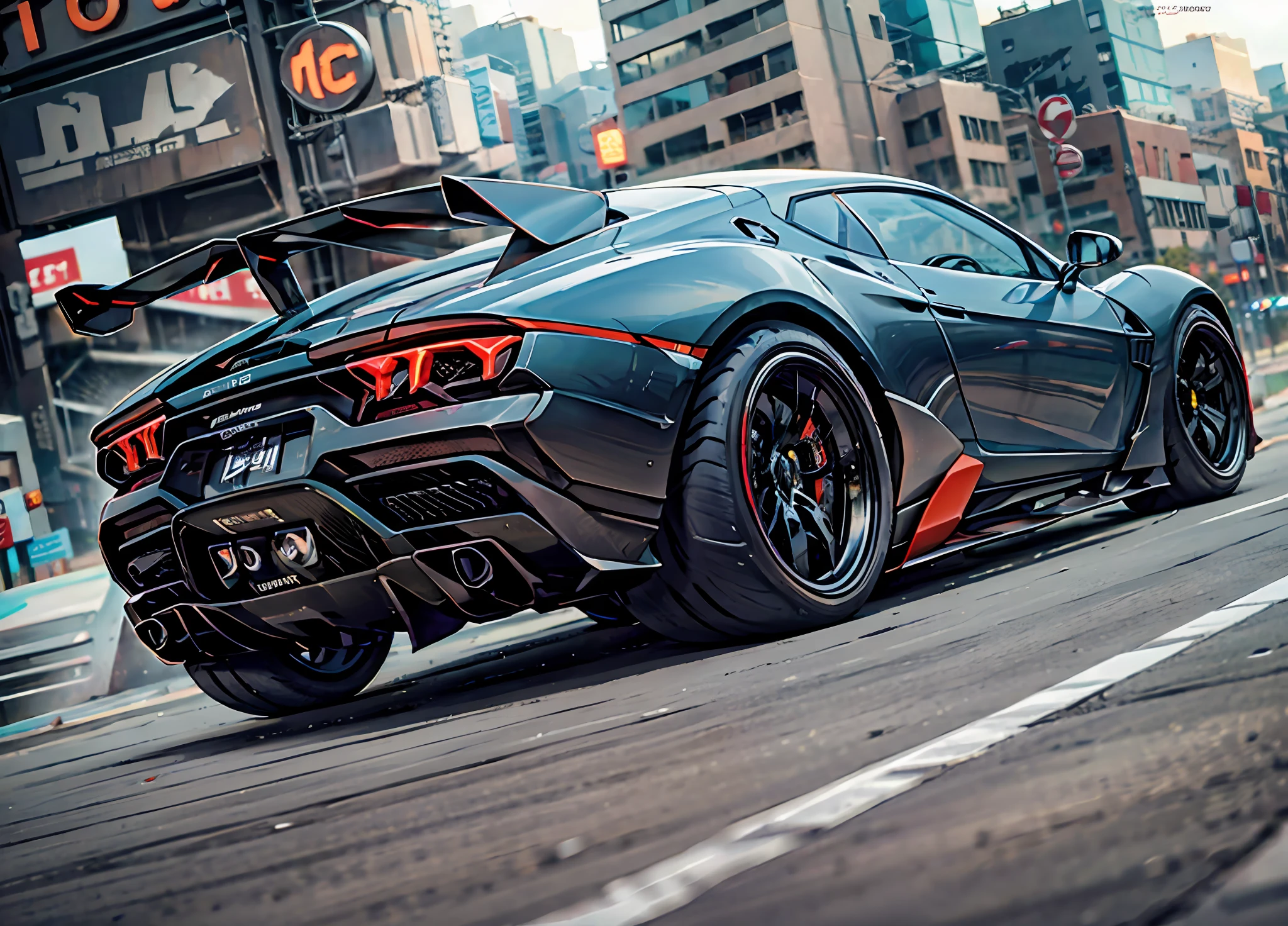 Lamborghini exotic sian cyberpunk, 4k, HDR, fotorrealismo, obra-prima, ray tracing, Cyberpunk Scenario, carro preto, Batmobile, neon light, deriva, carbono, Caminhada da Liberdade