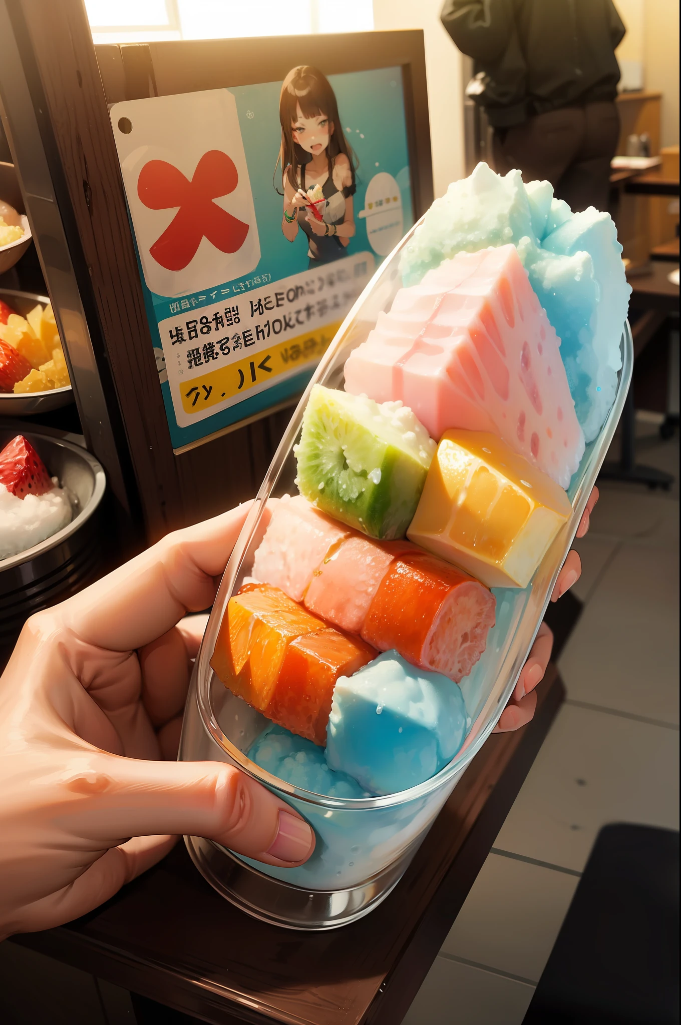 Hell、Hold the shaved ice in your hand and chew a spoon、