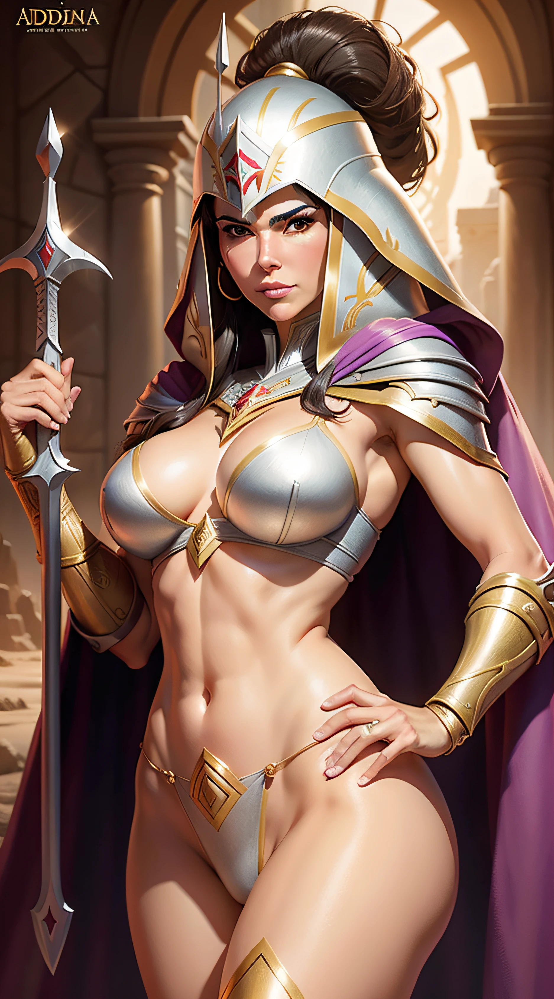 Patricia velasquez como a personagem de desenho animado SHE RA,Armadura Dourada,espada,Terra de Eternia,