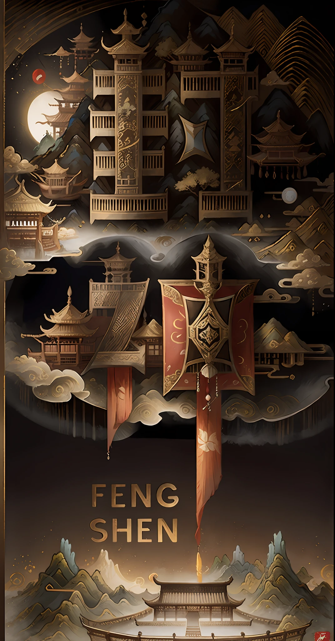 An ancient Chinese painting, ancient Chinese background, mountains, rivers, auspicious clouds, pavilions, sunshine, masterpieces, super detail, epic composition, ultra HD, high quality, extremely detailed, official art, unified 8k wallpaper, Super detail, 32k -- v 6