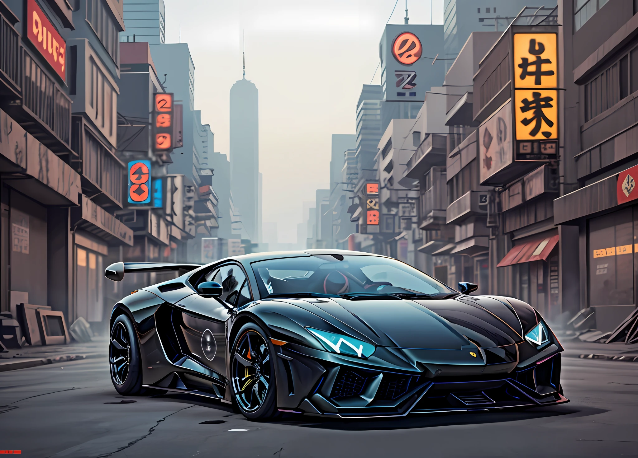 Lamborghini exotic sian cyberpunk, 4k, HDR, renderizado, obra-prima, ray tracing, Cyberpunk Scenario, carro preto, Batmobile, Neon light, deriva, carbono, Futurista