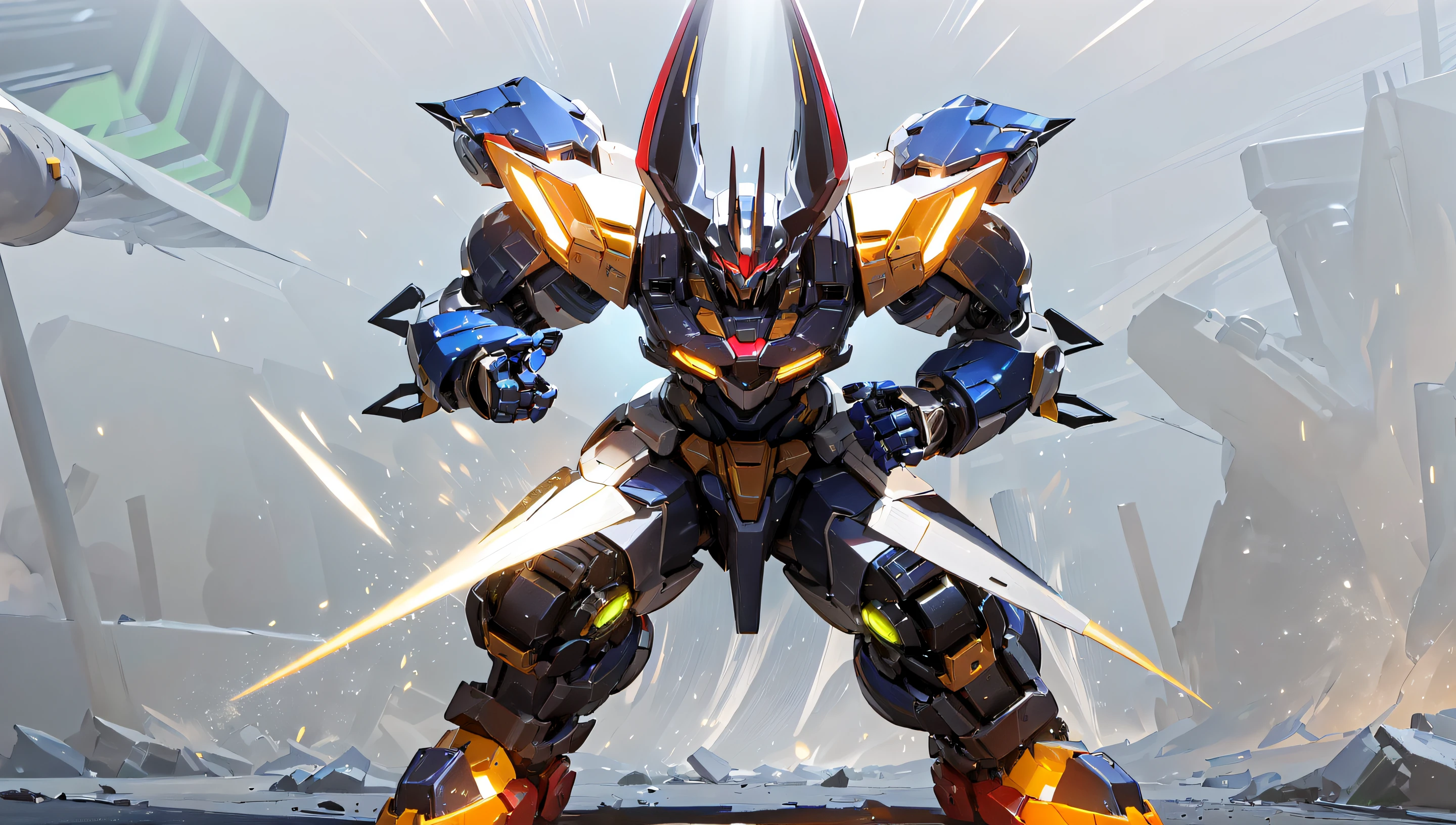 ((masterpiece)), a (((robot))) with sleek and menacing design, glowing eyes, full body, highly detailed