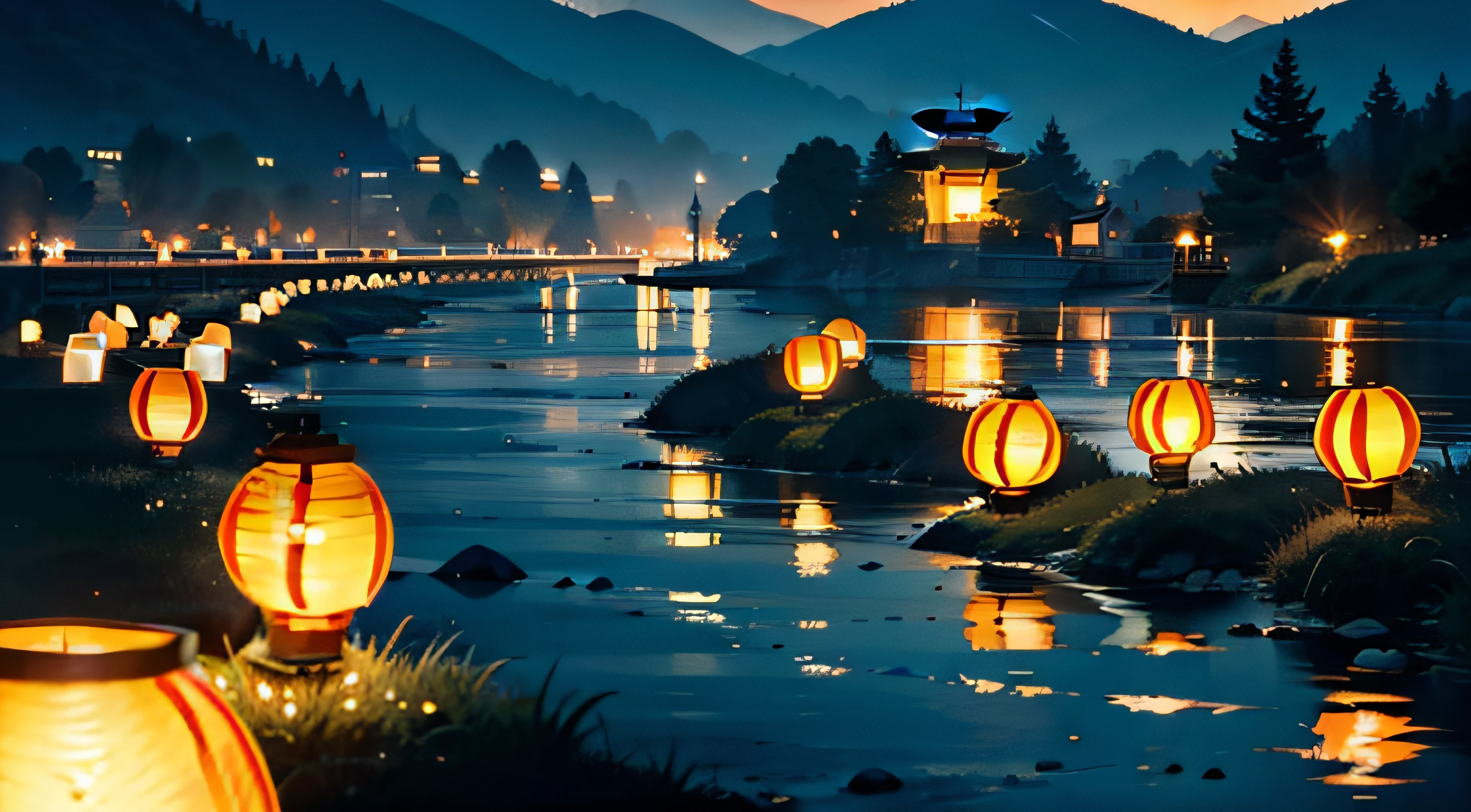 Light is a lamp。Such as tens of millions of fish swimming across the river and sea,Countless lanterns slowly rose from the top of the mountain。 . They sparkle in the darkness of the night,Shine brightly。Like a floating soul,The most magnificent dream,Magnificent,Light up his path。