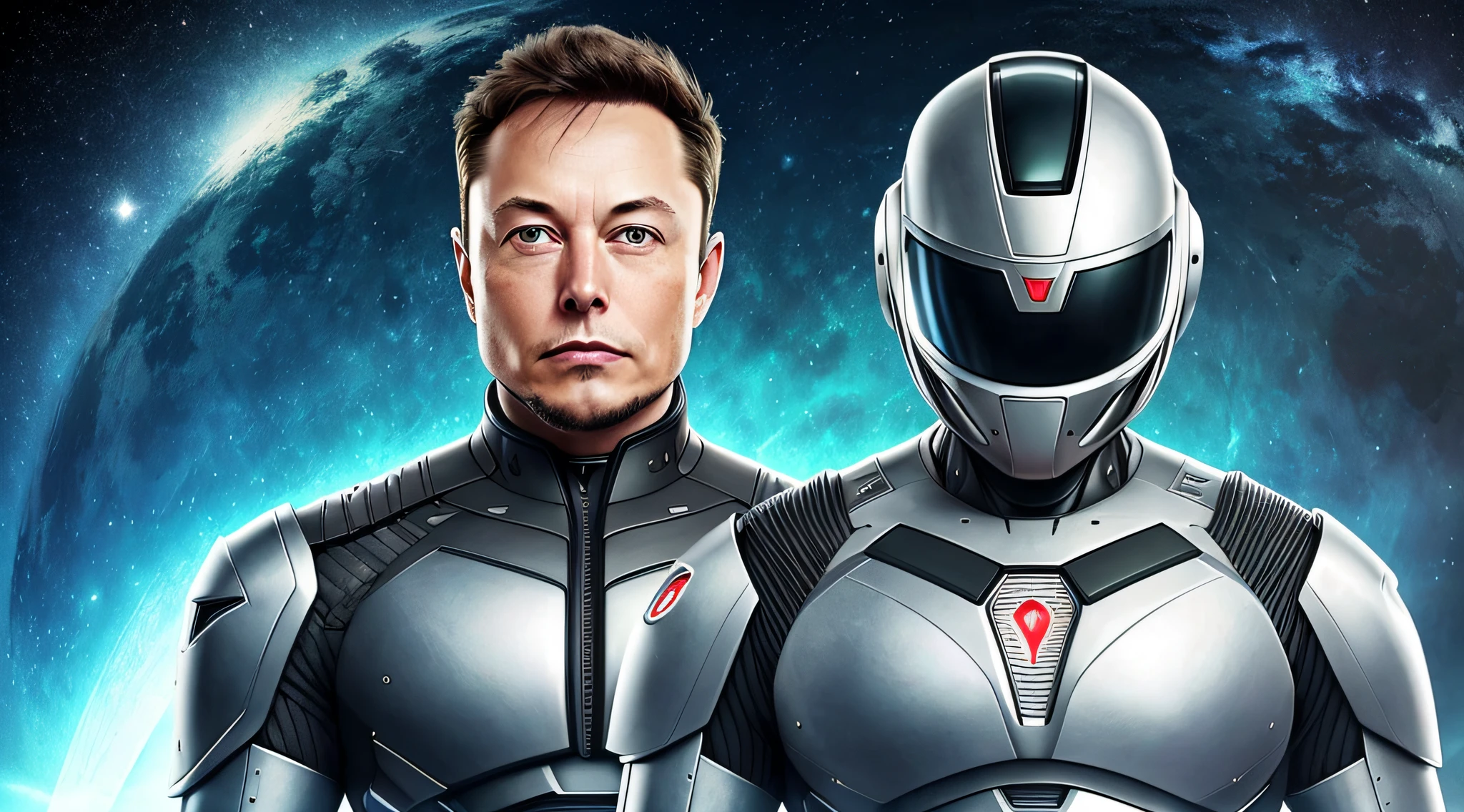 Elon Musk looking at a robot, Elon Musk como um ciborgue, robot head and man head, exotic alien elon musk, the coming ai singularity, Retrato de Elon Musk, The man with the robot head, Anime Elon Musk, Elon Musk como um personagem de Skyrim, Retrato de Elon Musk, musk ( 2 0 2 4 ), AI produzindo o realista, fundo futurista, Estilo HR Giger, 8k, melhor qualidade, obra-prima, extremamente delicado e bonito, extremamente detalhado, CG, unidade, papel de parede, (realista, fotorrealista: 1,37), Awesome, finamente detalhe, obra-prima, melhor qualidade, Arte Oficial, papel de parede 8k de unidade CG extremamente detalhado, Absurdo, incrivelmente Absurdo, Roboto,