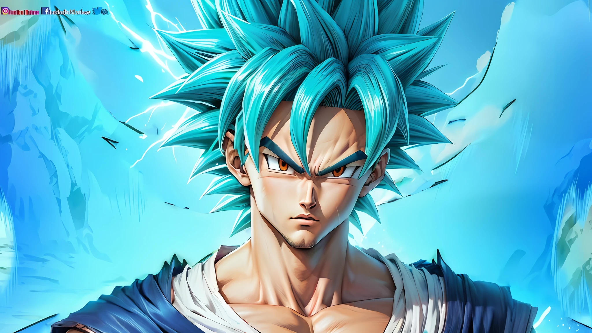 Um close up de um Goku humano com cabelo azul espetado realista com um peito muito grande, super saiyajin azul, Retrato de Goku, Gogeta, Personagem Dragonball, Retrato de Goku, Goku, Goku de Dragon Ball Z, Goku de Dragon Ball, Goku de Dragonball Z, Retrato altamente detalhado de Goku, Super Saiyajin, Goku, arte conceitual de dragon ball