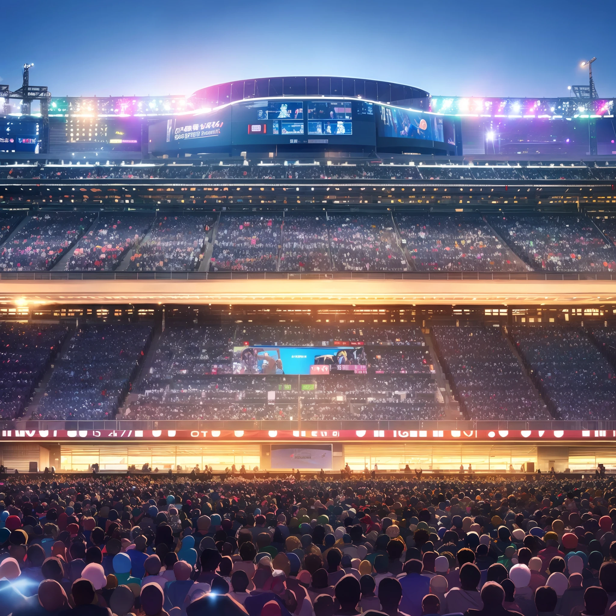 Behind the scenes of an idol on stage、Idol is in the middle of the screen、Stadium at night --auto