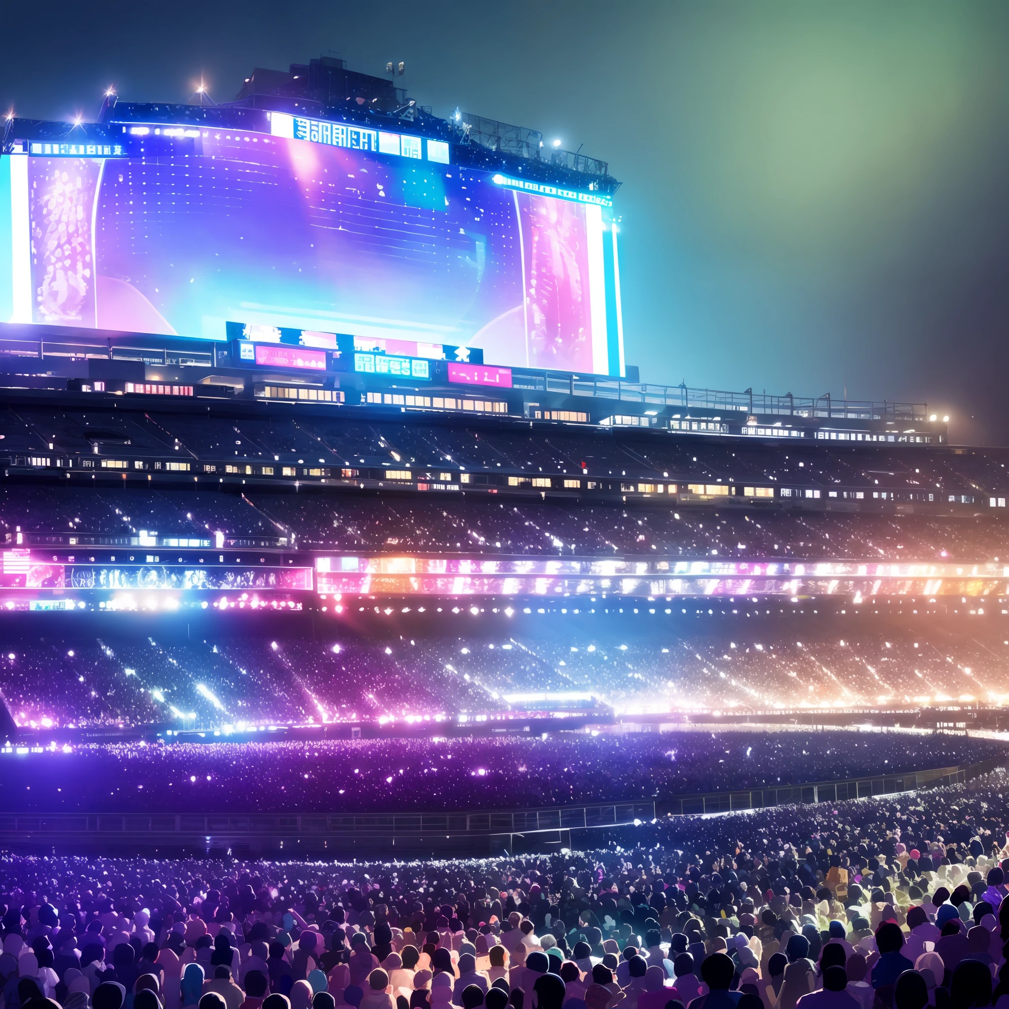 Behind the scenes of an idol on stage、Idol is in the middle of the screen、Stadium at night --auto