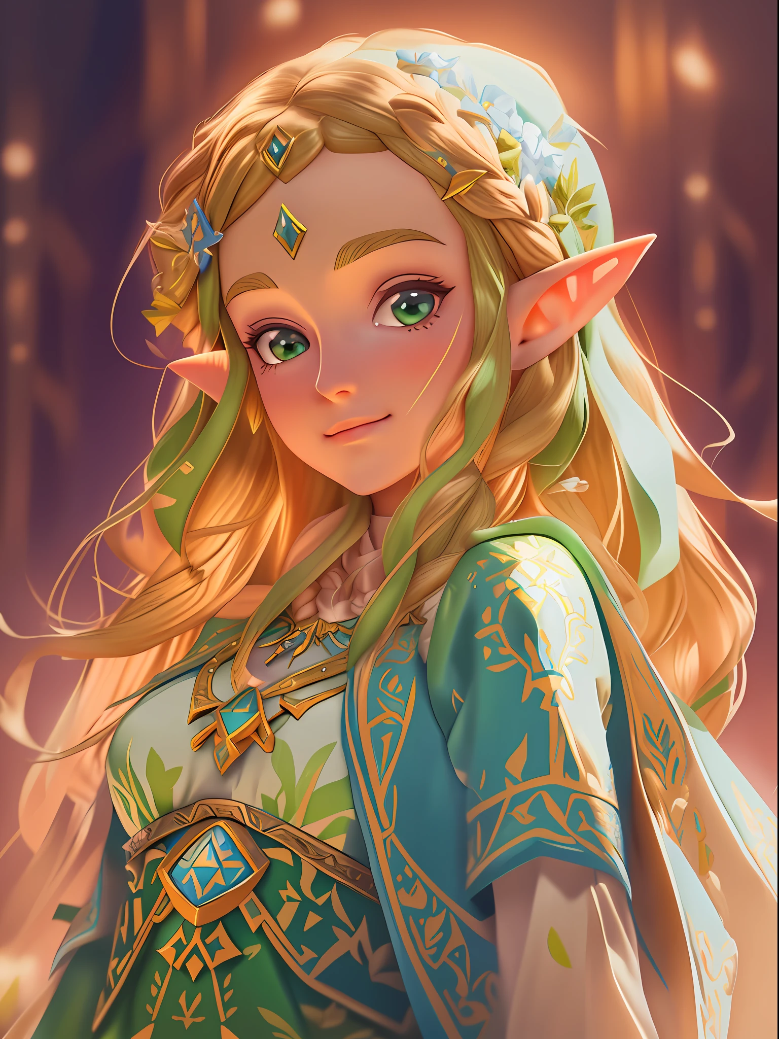 a close up of a woman with long hair wearing a dress, portrait of zelda, portrait of princess zelda, zelda botw, detailed digital anime art, botw style, elf girl, fanart best artstation, elf princess, zelda style art, zelda, breath of the wild art style, princess zelda, a portrait of an elf, portrait of an elf queen