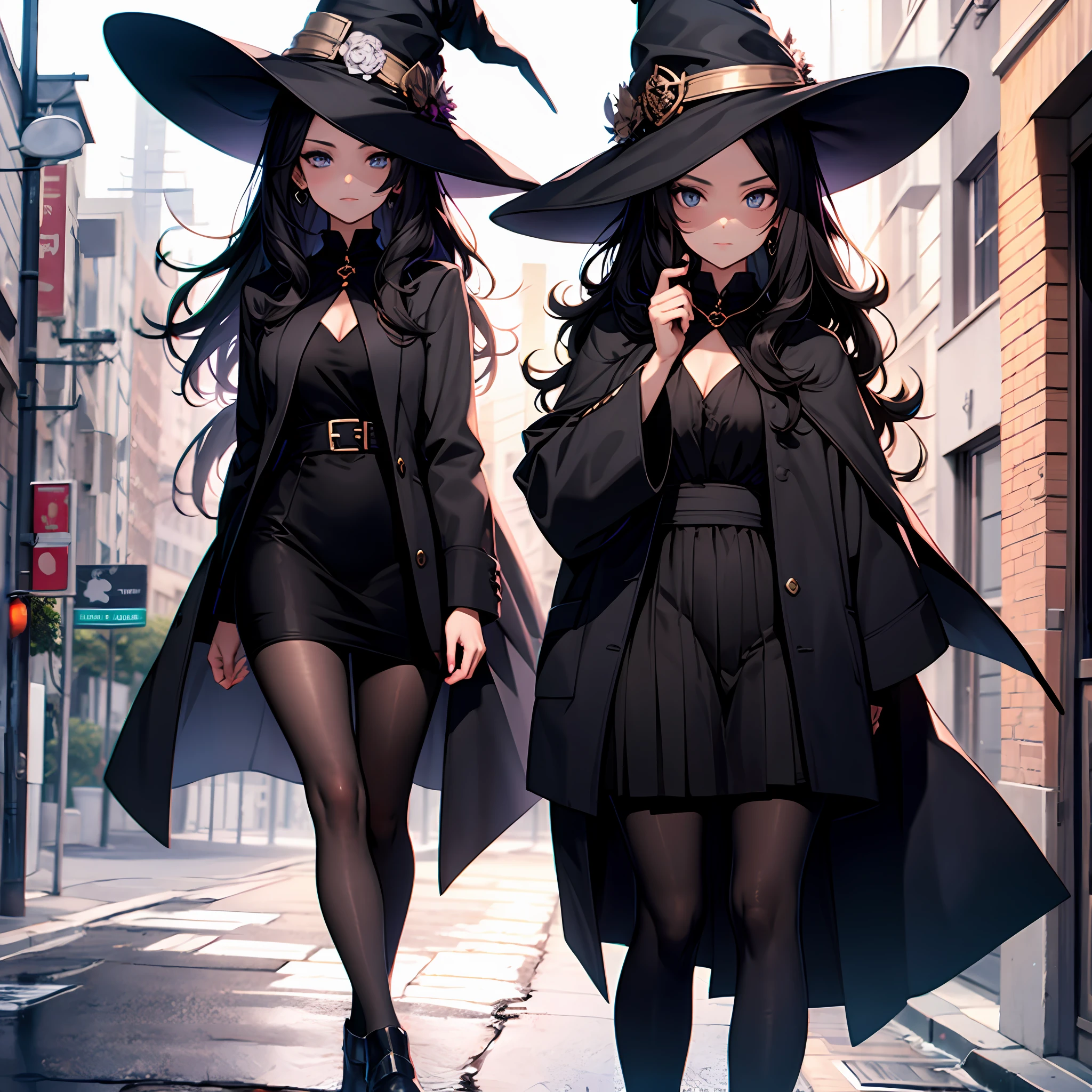 Beautiful witch with long black hair with pantyhose