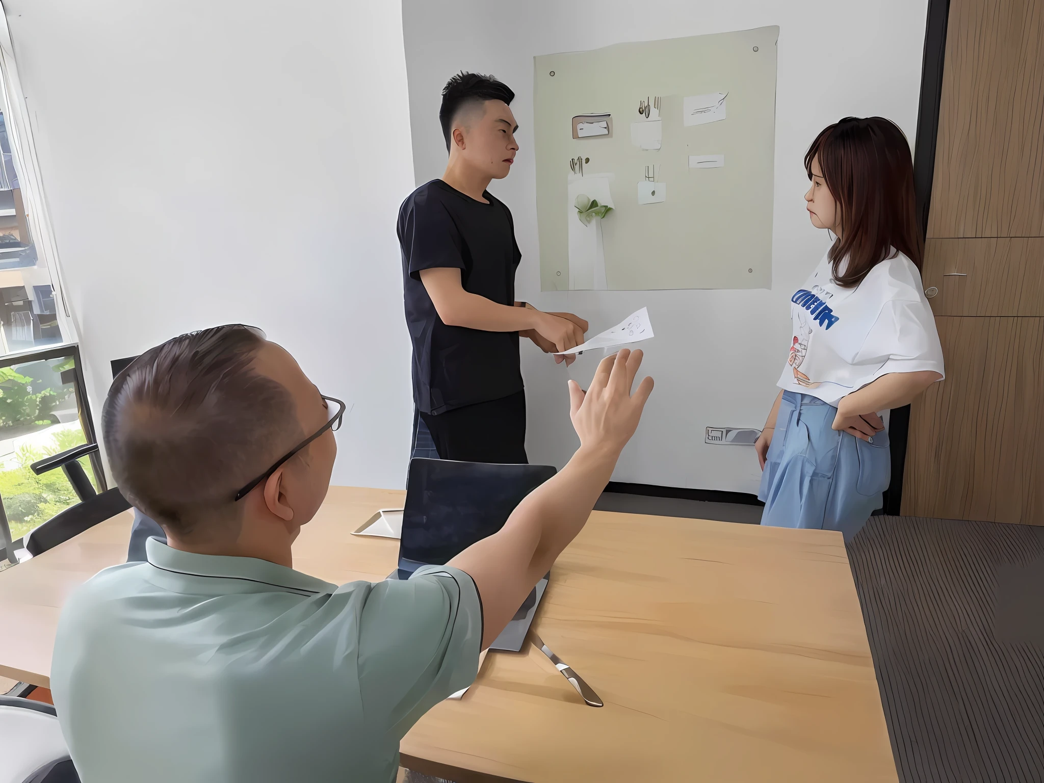 Two people standing in one room,Alone at the dining table,quarrel,Emotional