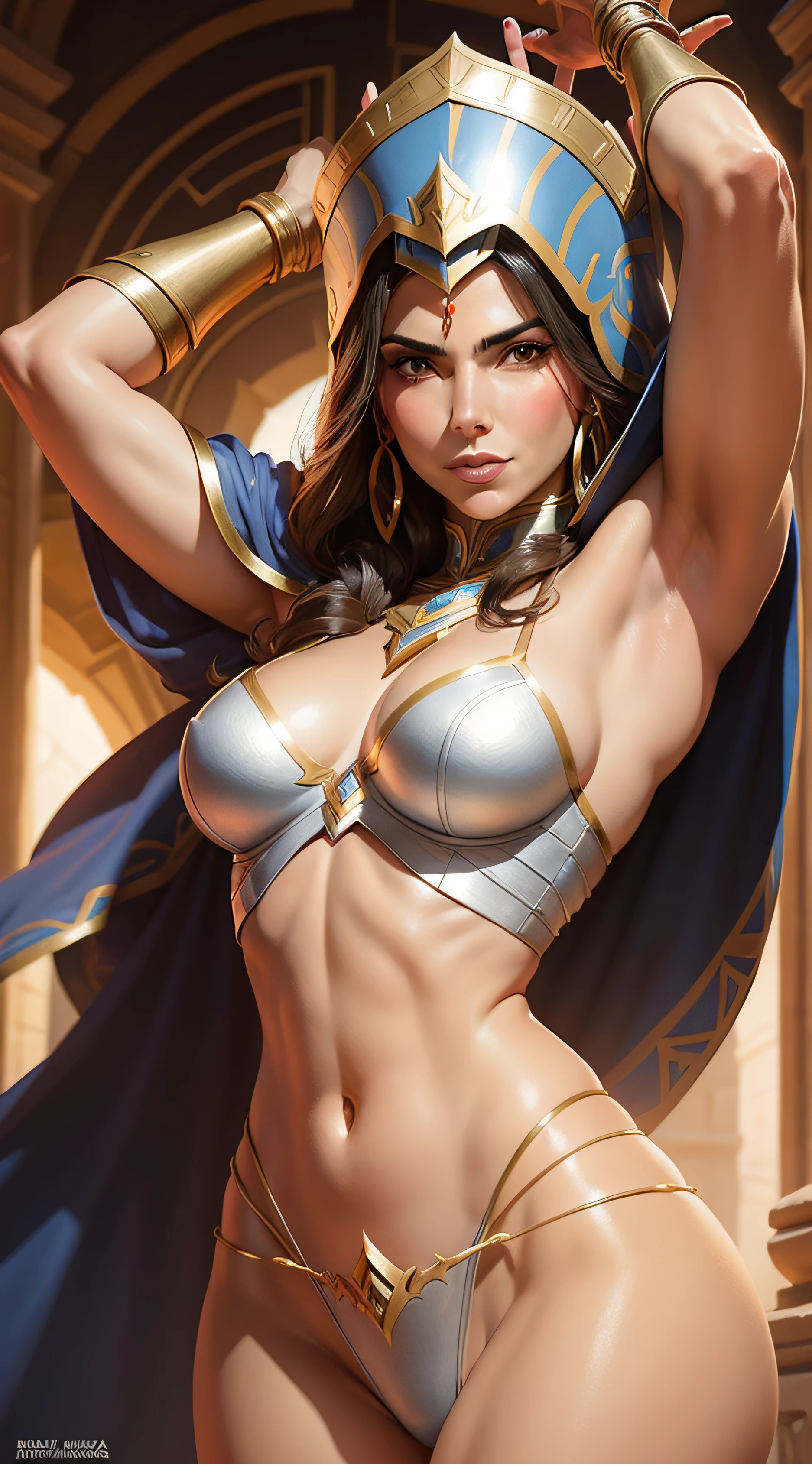 Patricia velasquez como a personagem de desenho animado SHE RA,Armadura Dourada,espada,Terra de Eternia,