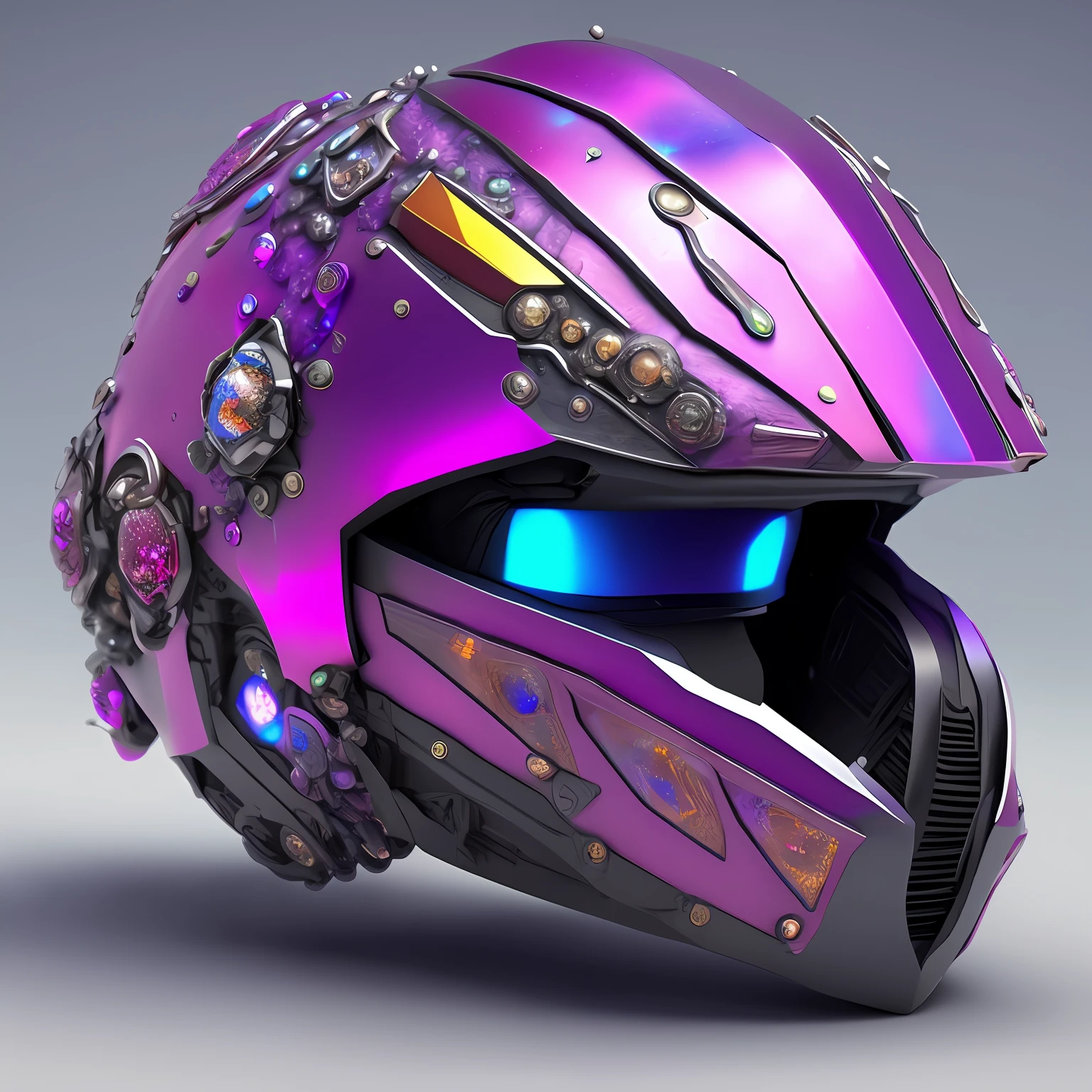 dreamlikeart hermoso helmet de motosiclista hecho de mineral, Cristales de arco iris, ultra detallado, Amazing lighting, hiperdetallado, 8k, motor irreal 5, Renderizar 3D