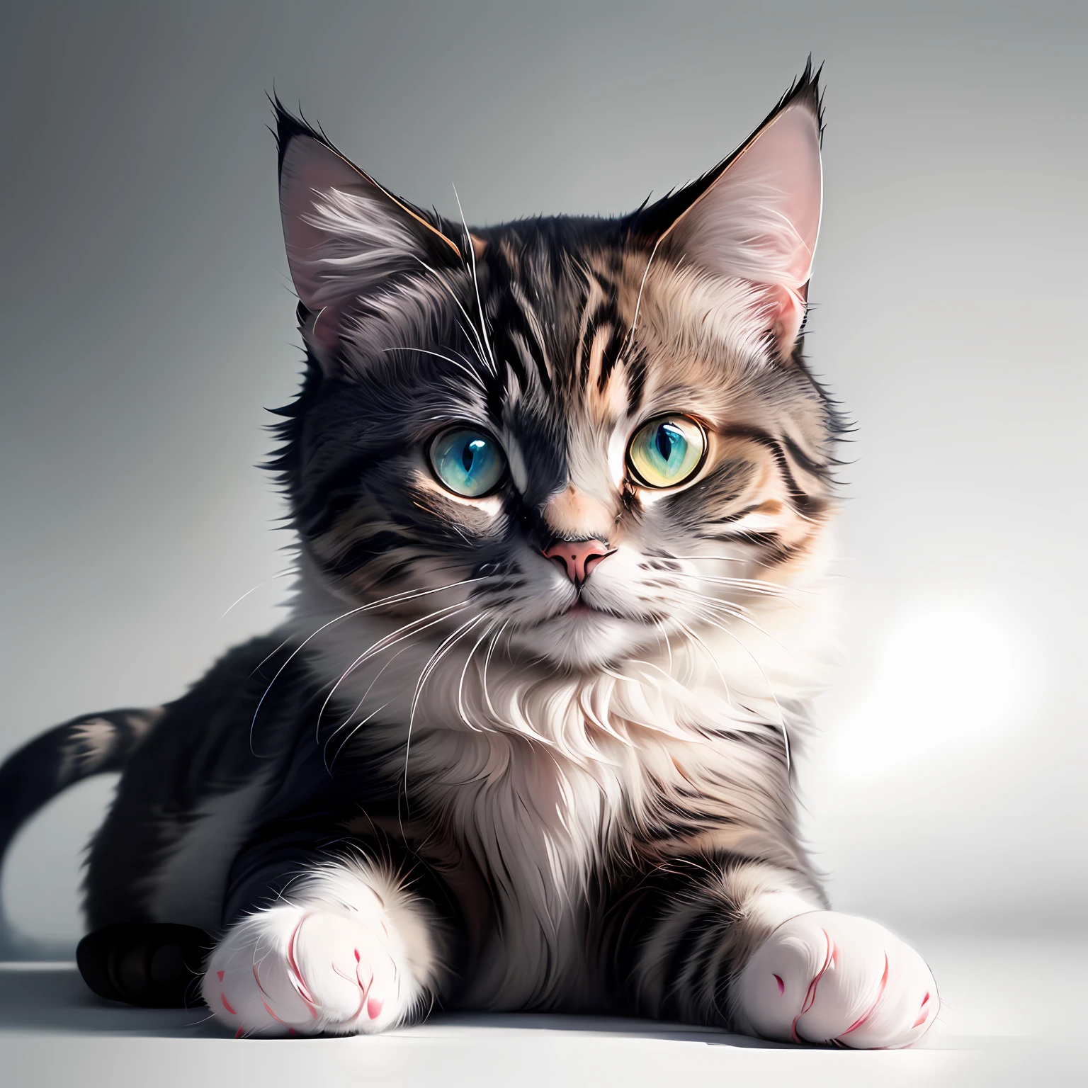Cat Black and white coat color Eye color is pink