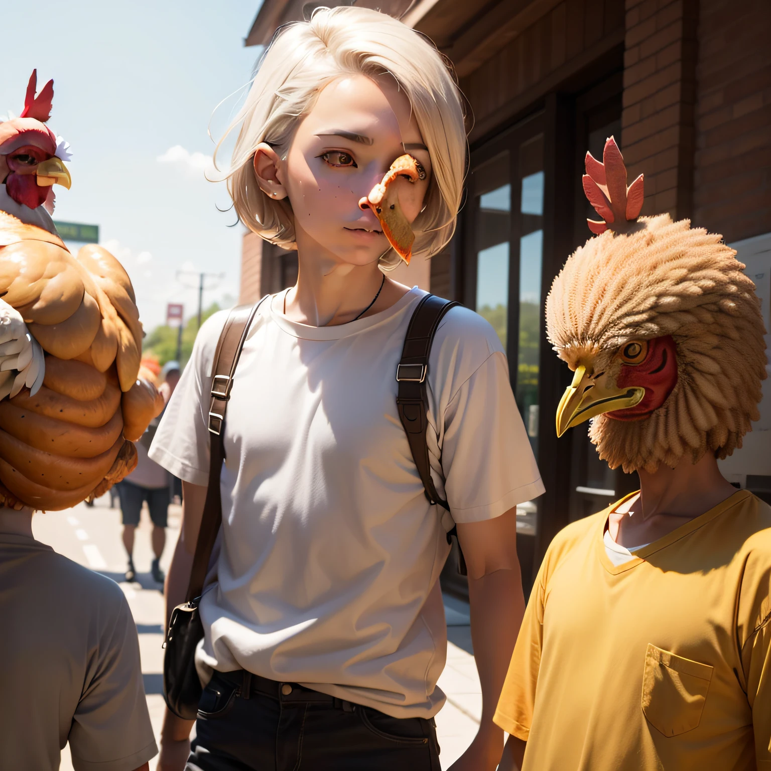 One person's head was replaced with a chicken head