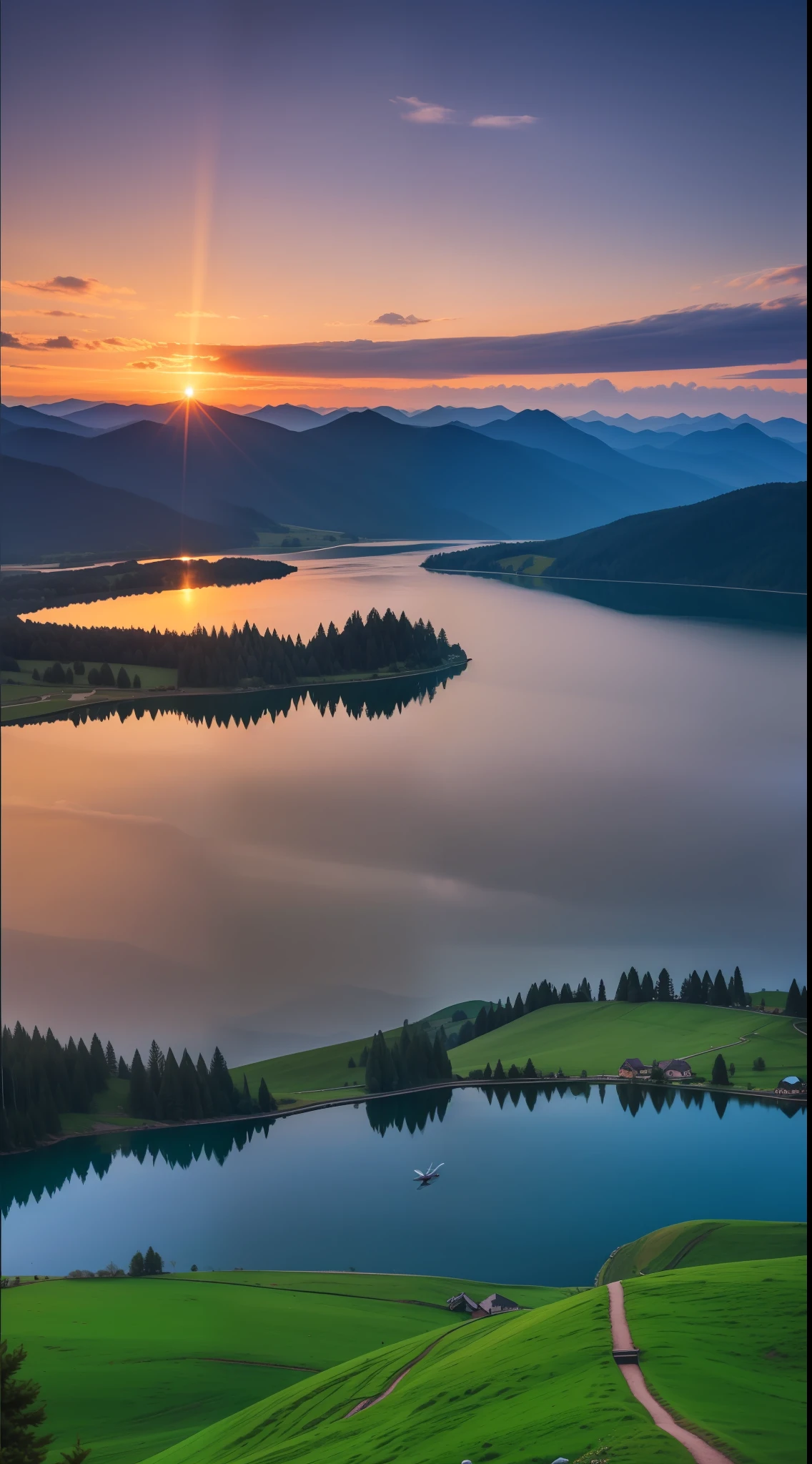 scenecy，photography of，Ultra photo realsisim，nature scenes，Skysky，mont，Eau，