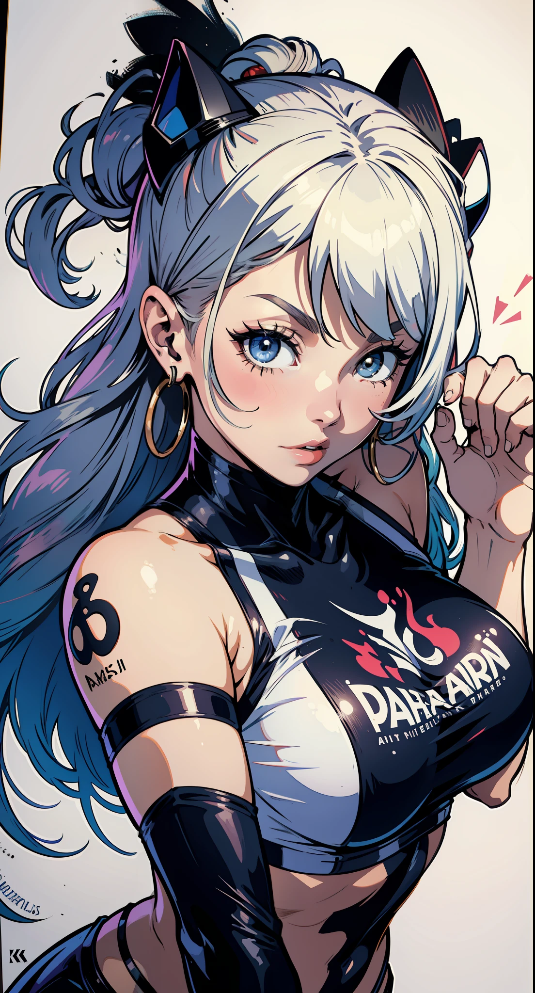 526mix, Lyriel, CheeseDaddys ::mike s. miller e yoji estilo shinkawa ::2.0 comix style illustration,tatoon style ,ashley alexiss ,linda mulher de cabelos longos ultra detalhados, (fundo lindo e claro:1.2),, fantastic paintings ,graffit style, flores, olhos altamente detalhados , um branco t-shirt ou vestido com jaeans e blusa branca por baixo, with both fists in a fighting position, e braceletes, lutando contra um inimigo, com longos cabelos negros, vitral colorido, tongue slightly out, vibrante, estilo alphonse mucha, Fantastic paintings by Jason Fabok, alta qualidade, --ar 3:4 --upbeta --test --creative --upbeta --upbeta --upbeta --upbeta, obra-prima, melhor qualidade, alta qualidade, unidade cg extremamente detalhada 8k papel de parede , scenecy, fotografia premiada, hdr, extremamente detalhado, trending in the artstation, trend at CGSociety, intricado,