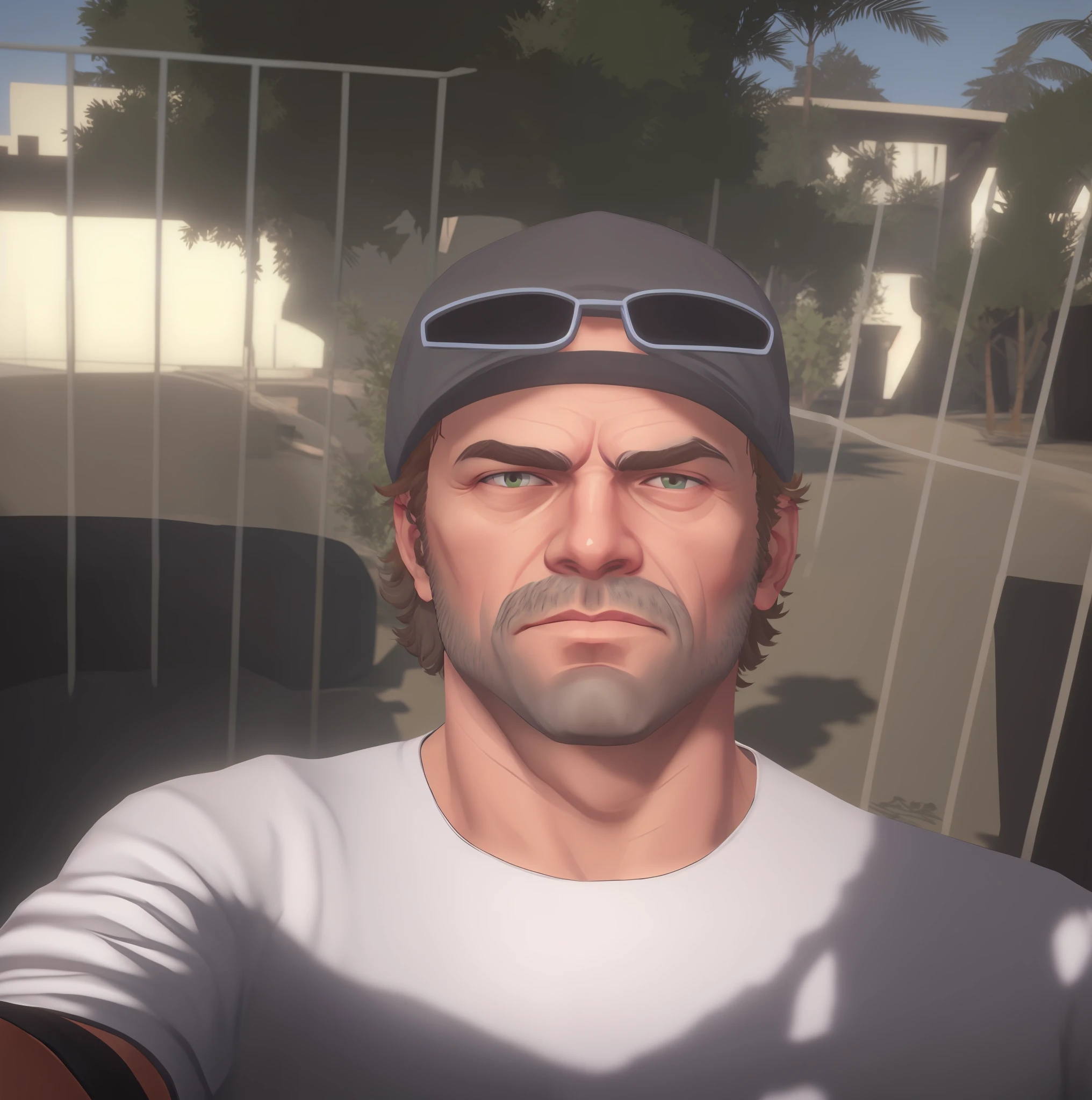 um retrato de @me wearing a white cap,Estilo GTAV