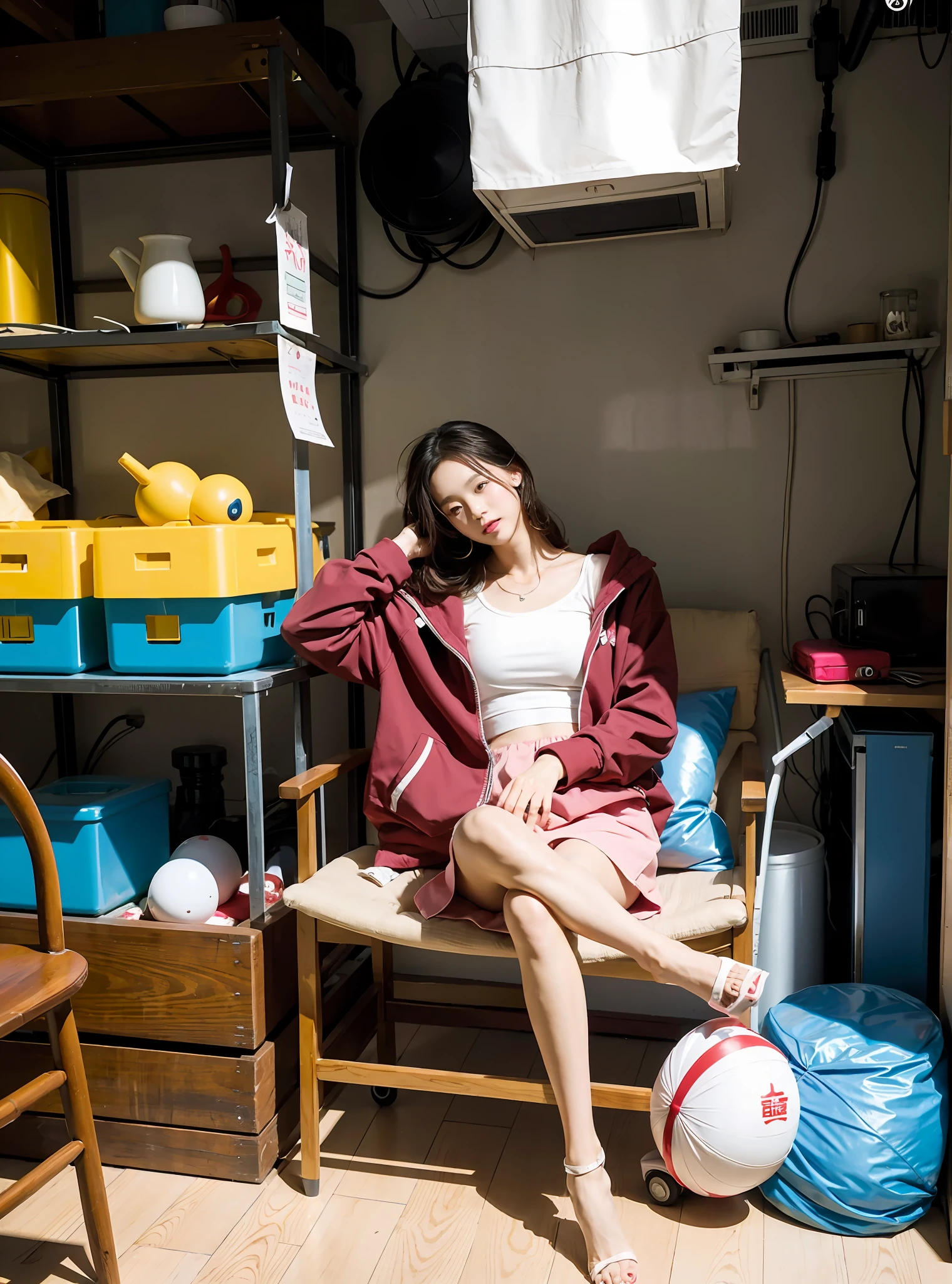 best qualtiy,tmasterpiece,超高分辨率,(realisticlying:1.4),teens girl,Juvenile, Thin and light, Legs crossed