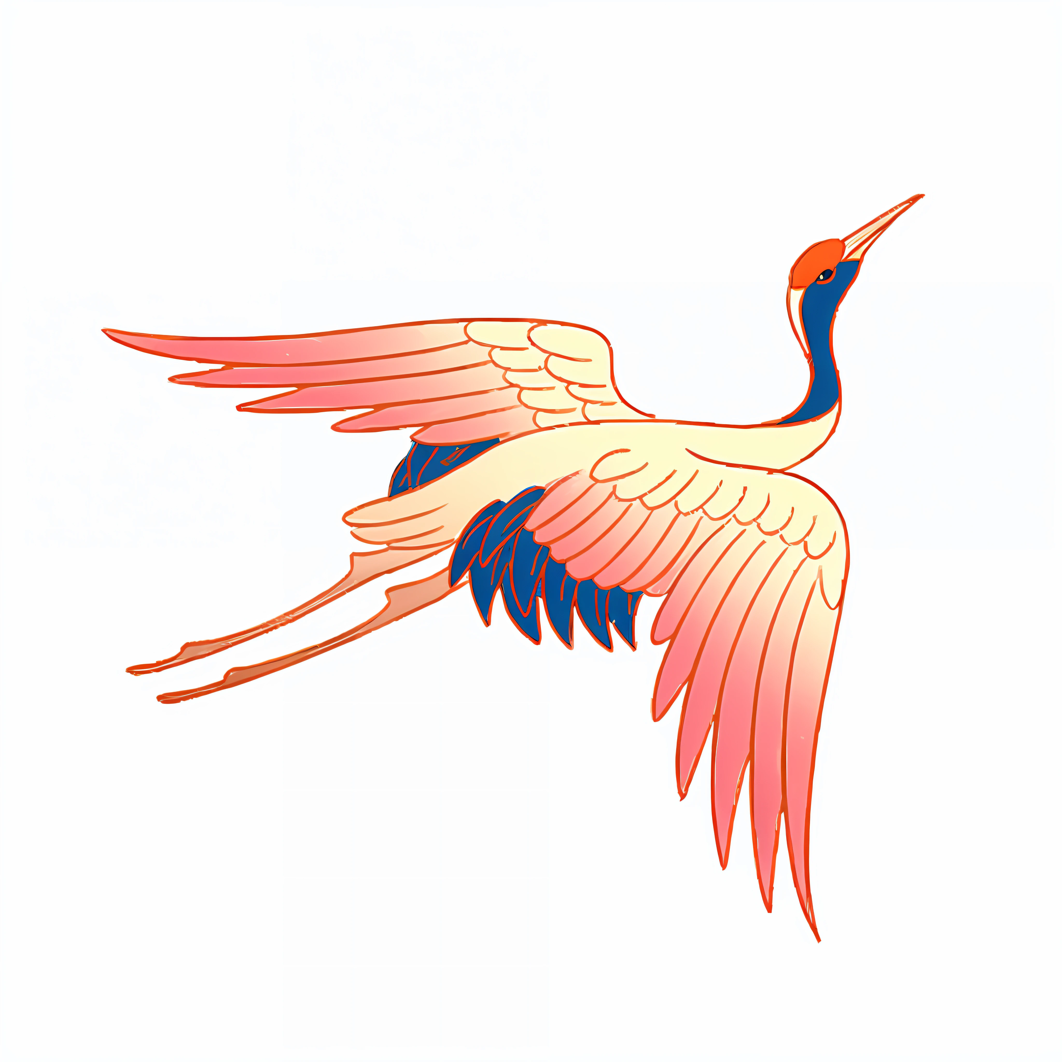 There is a bird that spreads its wings and flies in the sky, The crane bird is in the middle, inspired by Katsushika Ōi, with large wings, A phoenix, colorful bird with a long, artwork of a phoenix, in the art style of ukiyo - e,