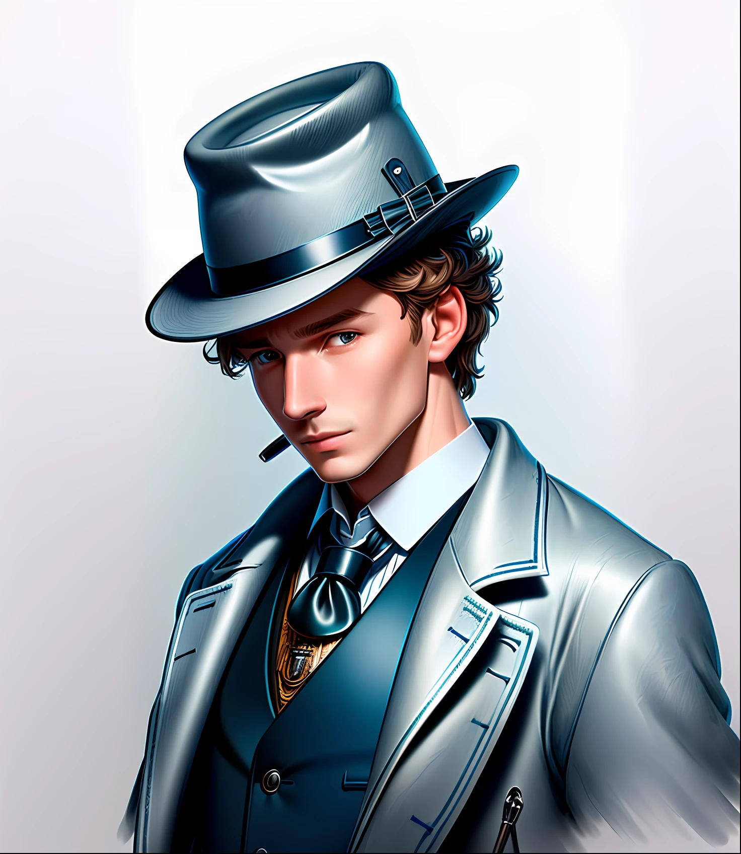 Draw a man in a hat looking at a magnifying glass, portrait of sherlock holmes, sherlock holmes,