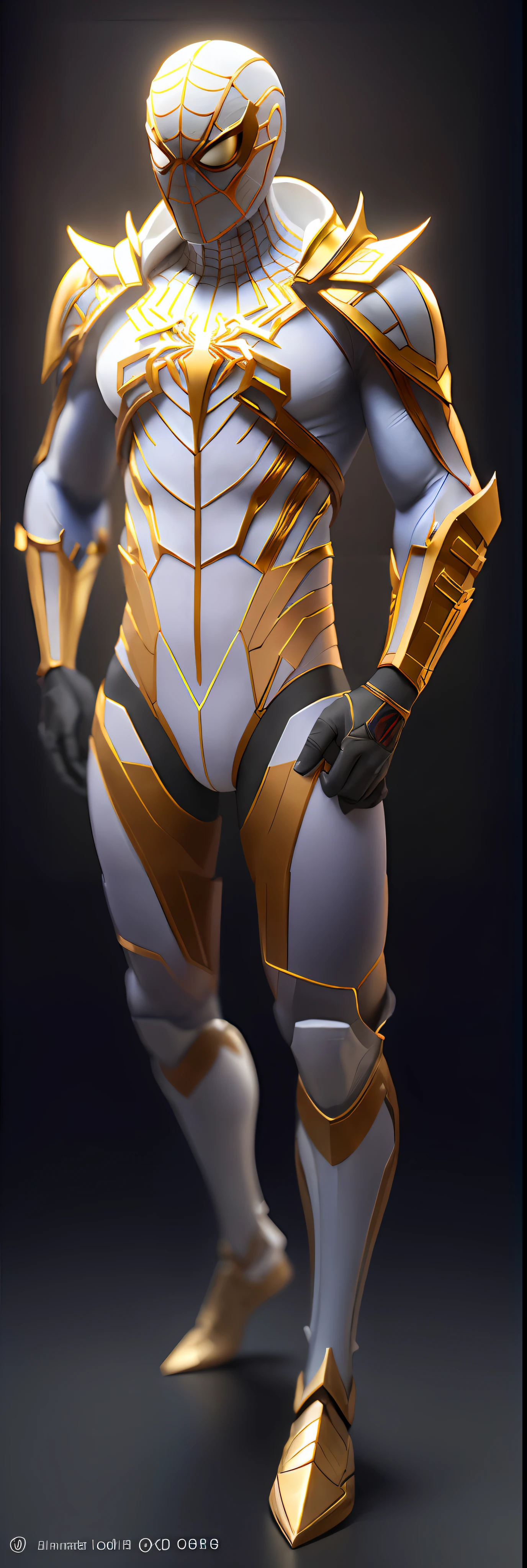 Men's full-body proportions,Normal leg and foot standing posture,Gender male,3D rendered character art 8K,Intricate white and gold armor,Complete samurai armor Spider-Man,high detail iconic character,