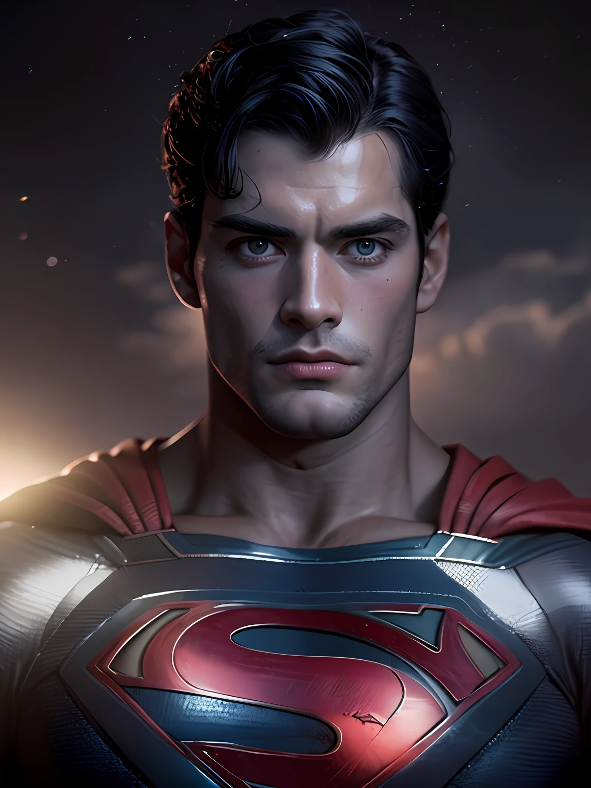 Superman Sean O'Pry, cinemactic, hiper-realista, fotografia, pele detalhada, HDR, Cinematography, noite