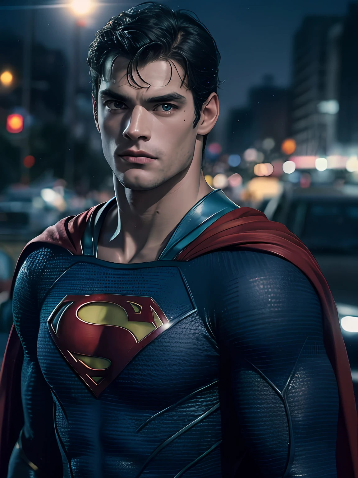 Superman Sean O'Pry, cinemactic, hiper-realista, fotografia, pele detalhada, HDR, Cinematography, noite