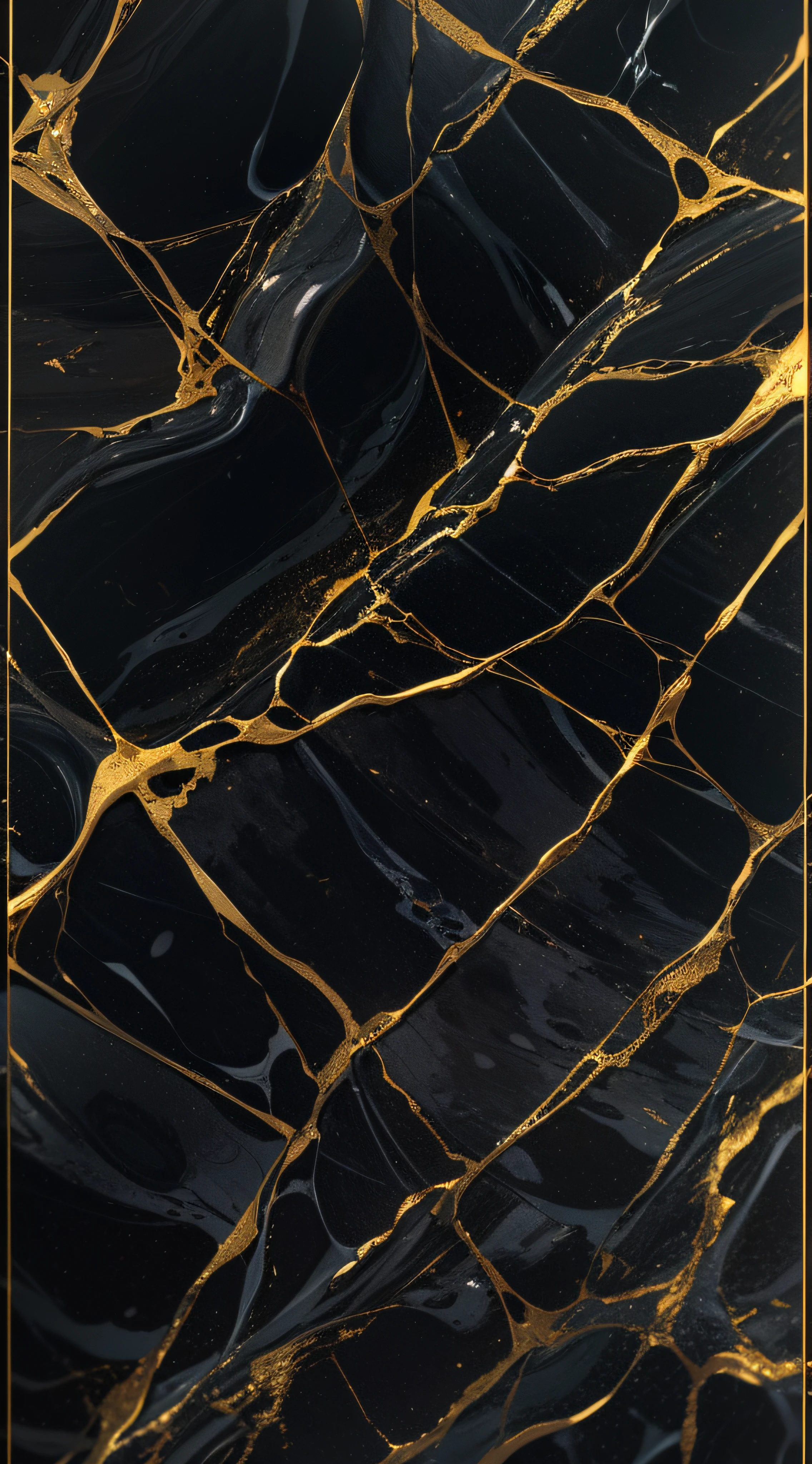 Very dark pure black marble with precious veins of gold