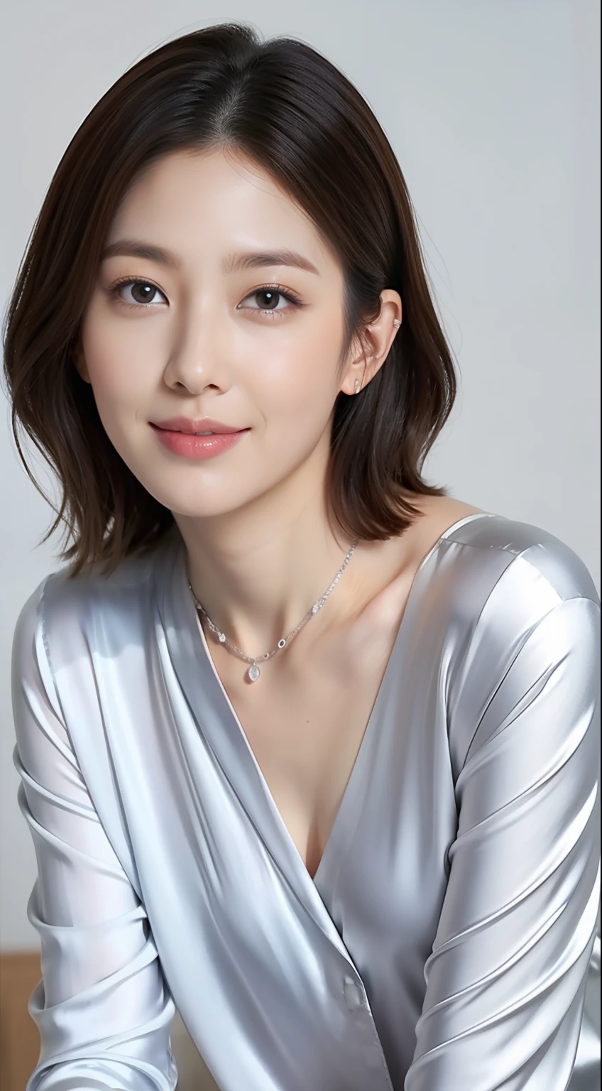 Silk、Wearing silver pajamas、A Japanese Lady、Shorthair