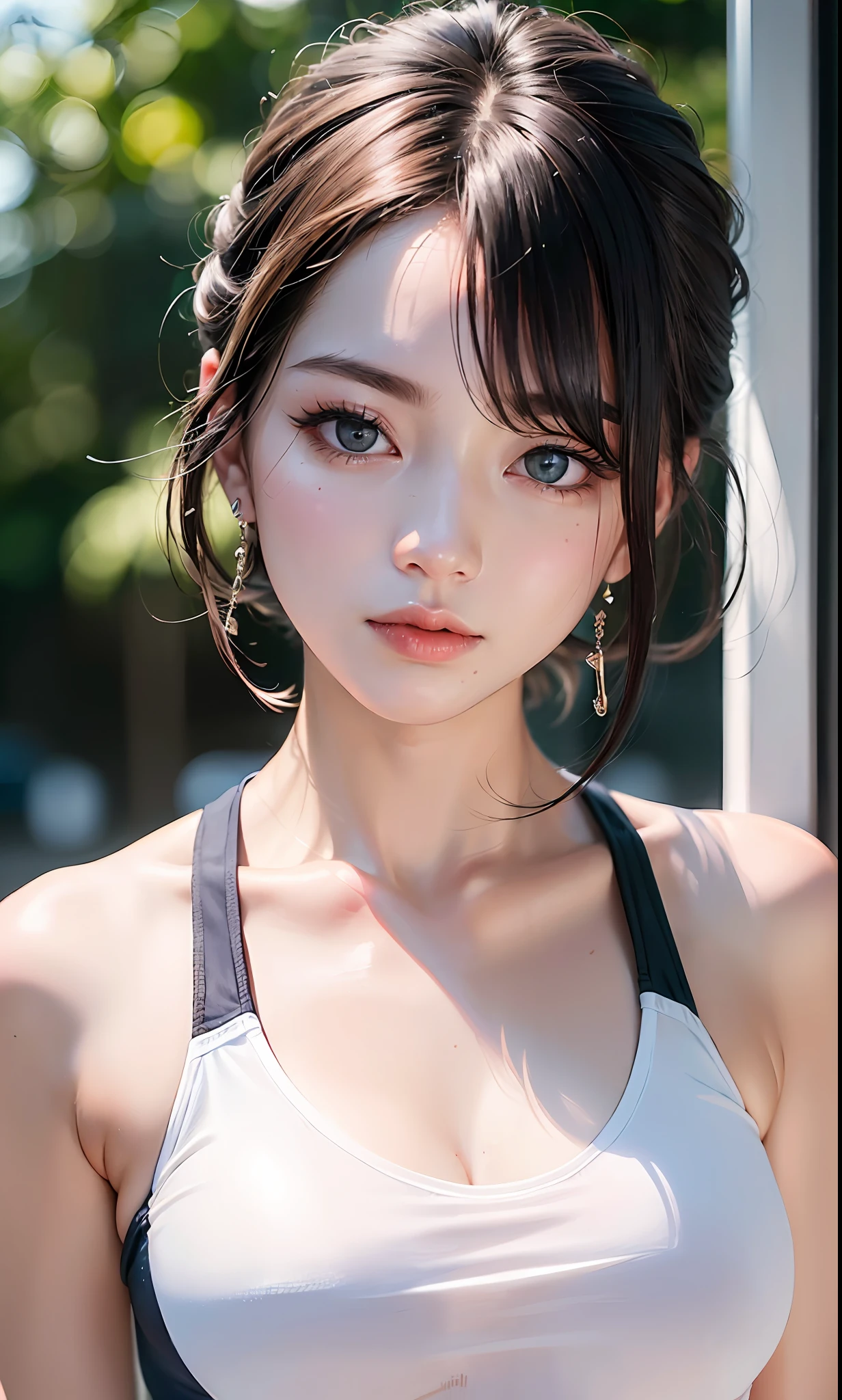 (8k、RAW Photography、Photorealsitic:1.25)、(lipgloss、eye lashes、Gloss Face、Glossy skin、top-quality、超A high resolution、depth of fields、chromatic abberation、Caustics、Broad lighting、Natural shading、KPOP Idol)With the silence and goddess-like bliss of staring at the audience、Competitive swimsuit