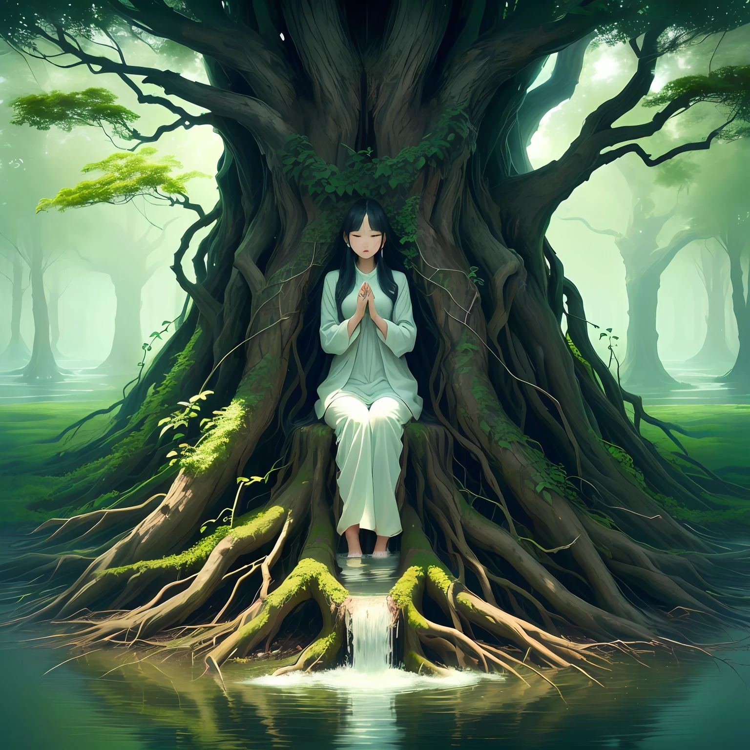 Dead vines,old trees,Woat,xiaocj,flowingwater,family,photorealestic,ultraclear。