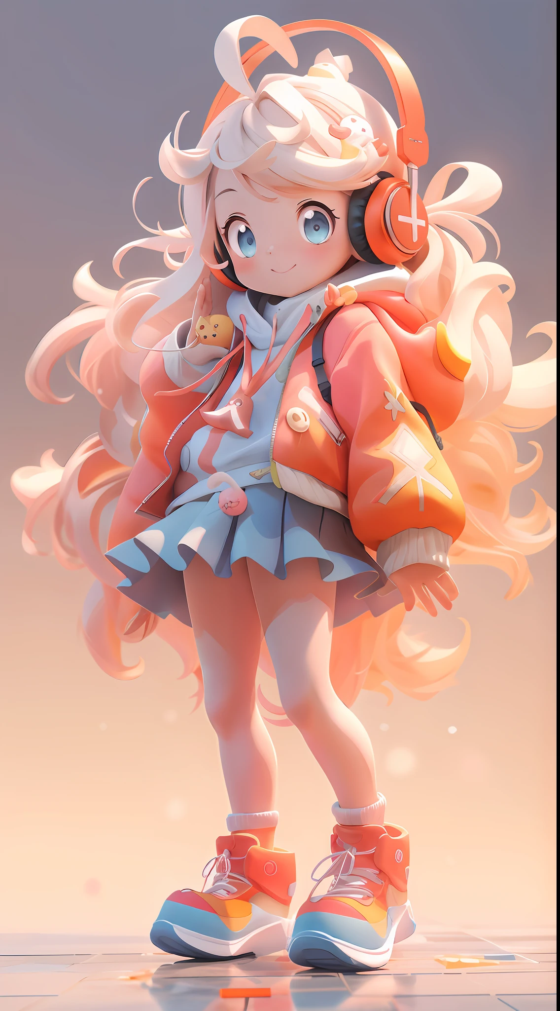 Anime girl with headphones and backpack with cell phone, Stylized anime, render of a cute 3d anime girl, Cute anime girl, anime styled 3d, style of anime4 K, Anime style. 8K, lovely art style, cute character, Anime girl with long hair, Cute detailed digital art, anime art style, High Quality Anime Art Style