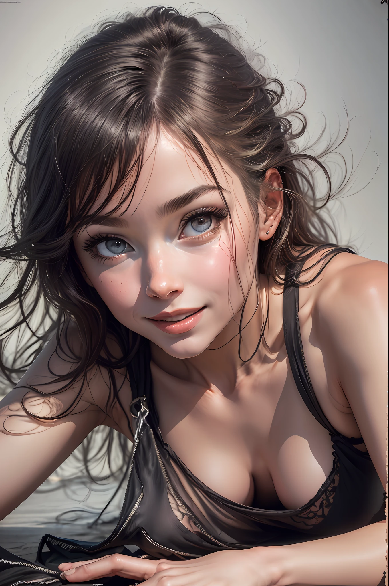 woman, (((from bottom)))), dark room, foreshortening, (seductive pose), looking at the viewer, smiling, blackcutoffs, (eye contact), transparent langerie, photorealistic, masterpiece, realistic, high contrast, hyperdetailed, best quality, ultra high resolution, photorealistic, high resolution, detailed, raw photo,
