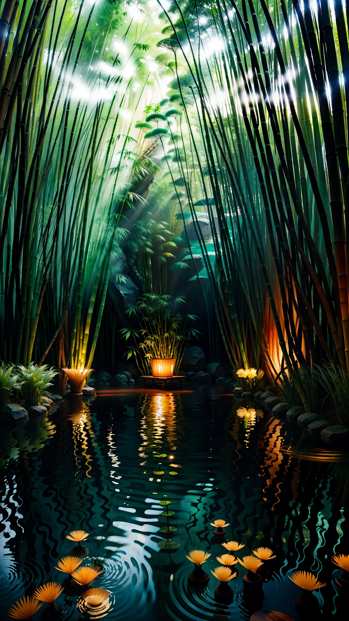 Bamboo Sea,flowingwater, idyllic scenery, Traditional Gangnam,High quality photos --AR --v 5